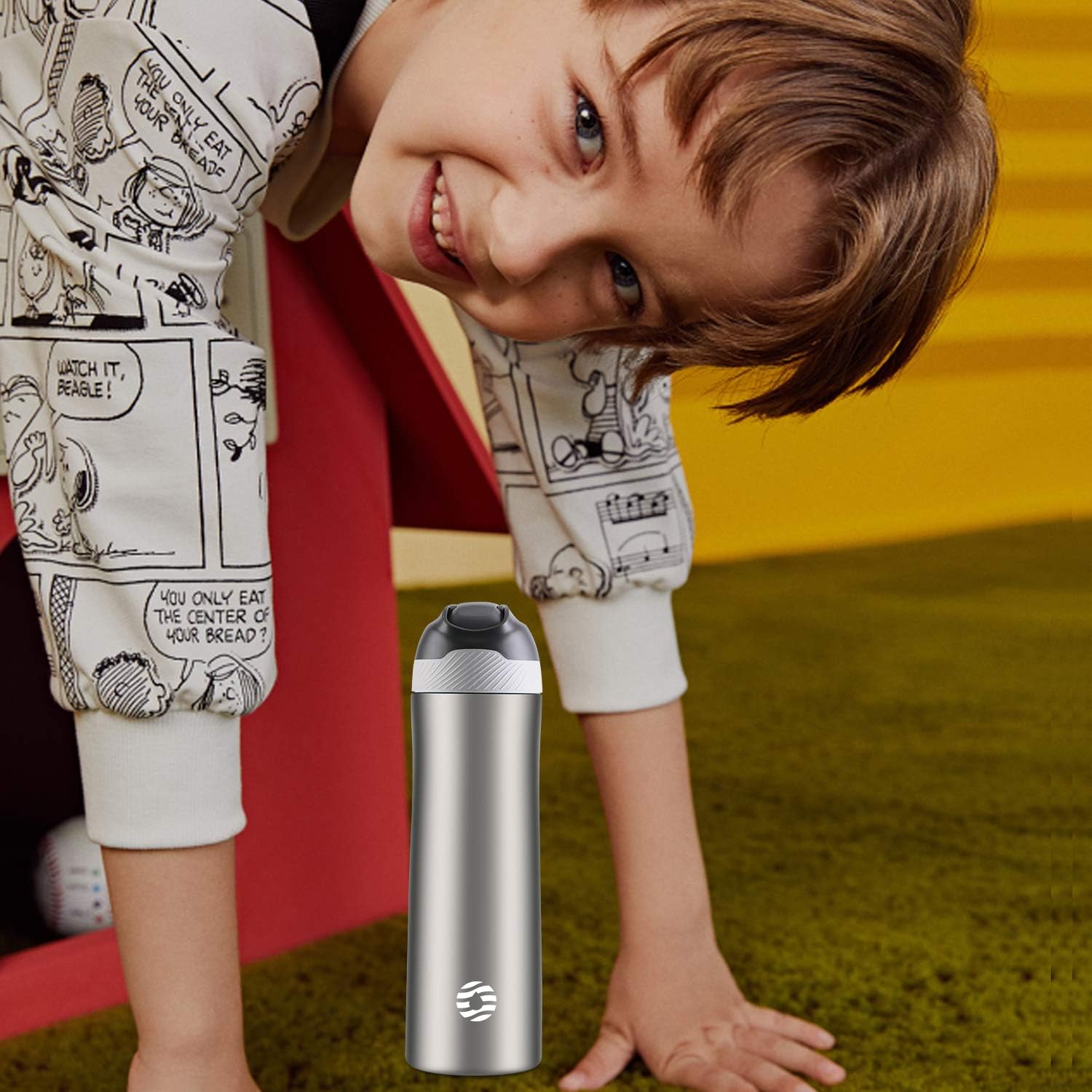 FEIJIAN FJbottle – Botella de agua aislada con tapa con popote de 20 onzas a 25 onzas, doble pared al vacío, botella de agua para niños, de acero