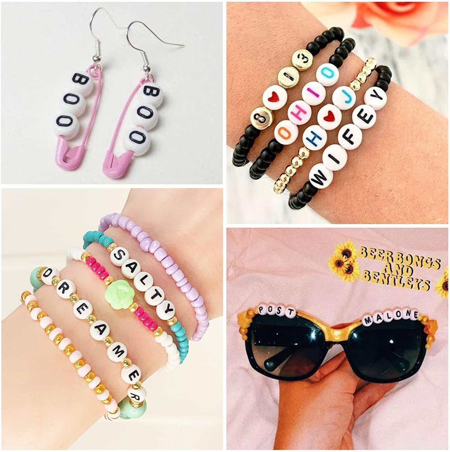 100 cuentas de letras H de 1564 x 0.236 pulgadas de acrílico blanco redondo del alfabeto para hacer joyas, pulseras, collares (letra H-100 unidades)