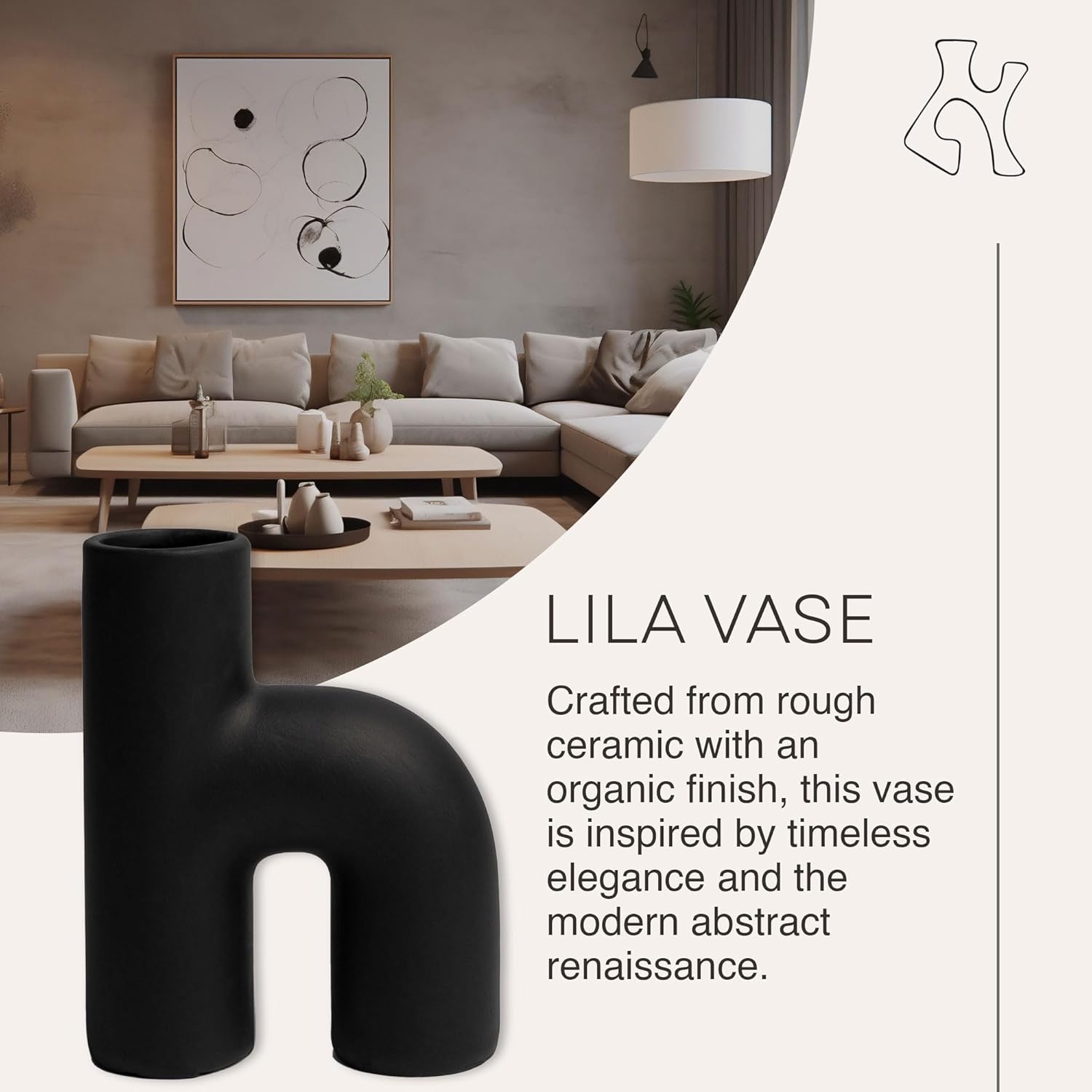 Villa Moda Lila – Jarrón decorativo decorativo abstracto, color negro