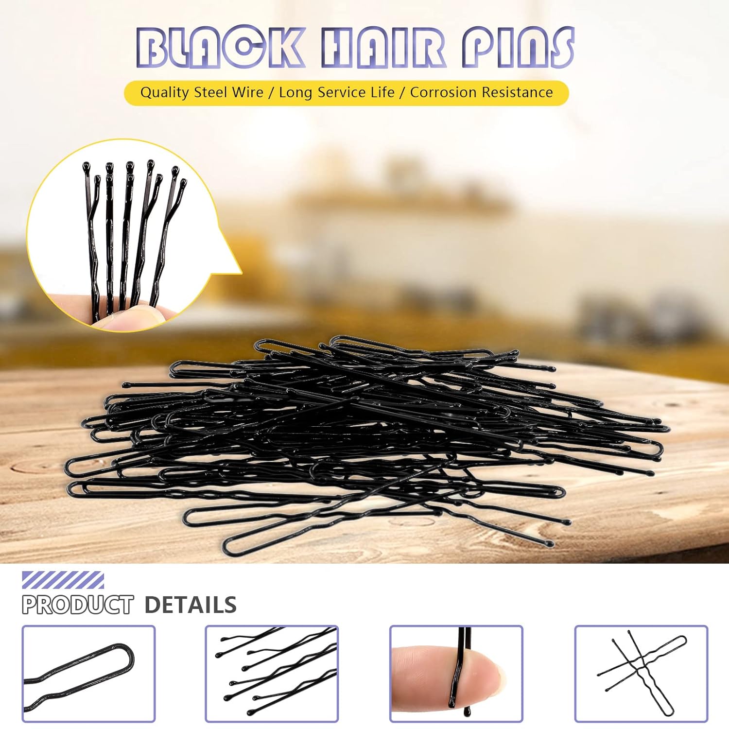 Swpeet Kit de 360 horquillas de 2 estilos y 380 horquillas negras con bandas de goma
