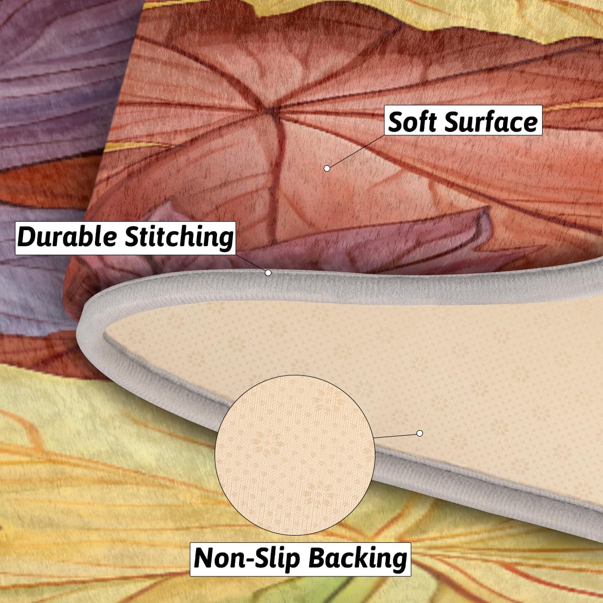 cfpolar Colorful Maple Leave Bathroom Rugs Non-Slip Bath Rug Microfiber Bath Mat Absorbent Kitchen Mats and Rugs Machine Washable Oval Plush Floor