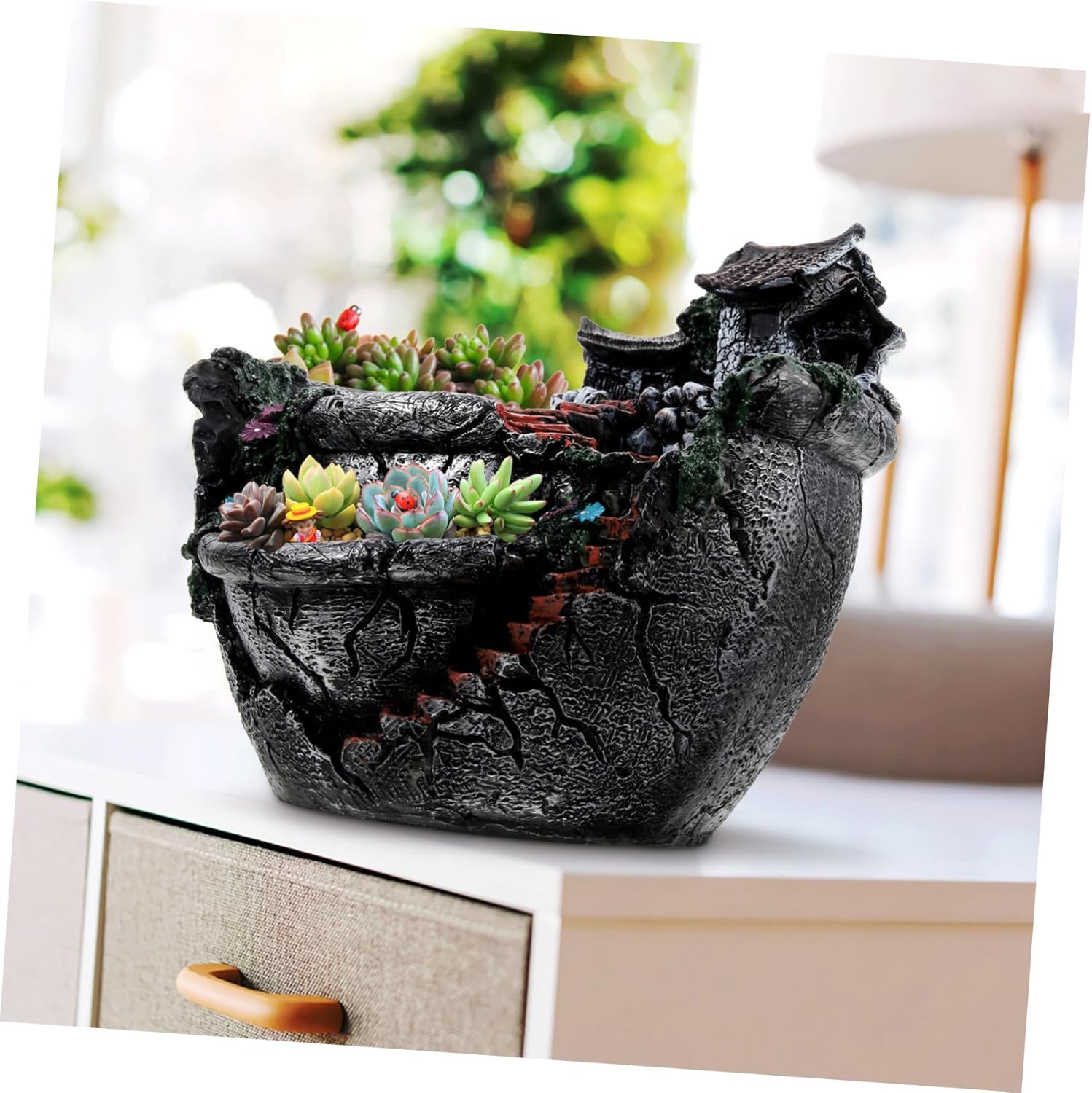 GANAZONO Arreglos florales de imitación, pequeñas plantas suculentas vivas para interiores, caja de plantas novedosas, maceta de jardín de hadas,