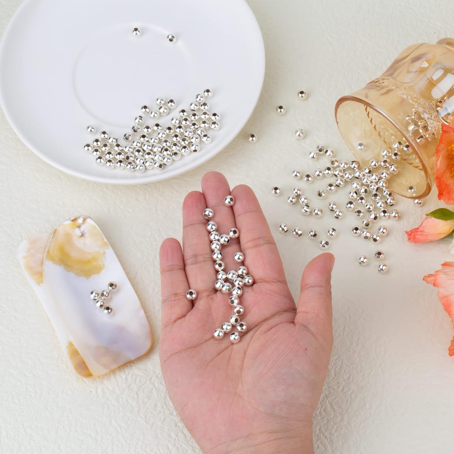 SAVITA 200 cuentas espaciadoras redondas de 0.236 pulgadas para la fabricación de joyas, cuentas espaciadoras de metal, cuentas redondas lisas