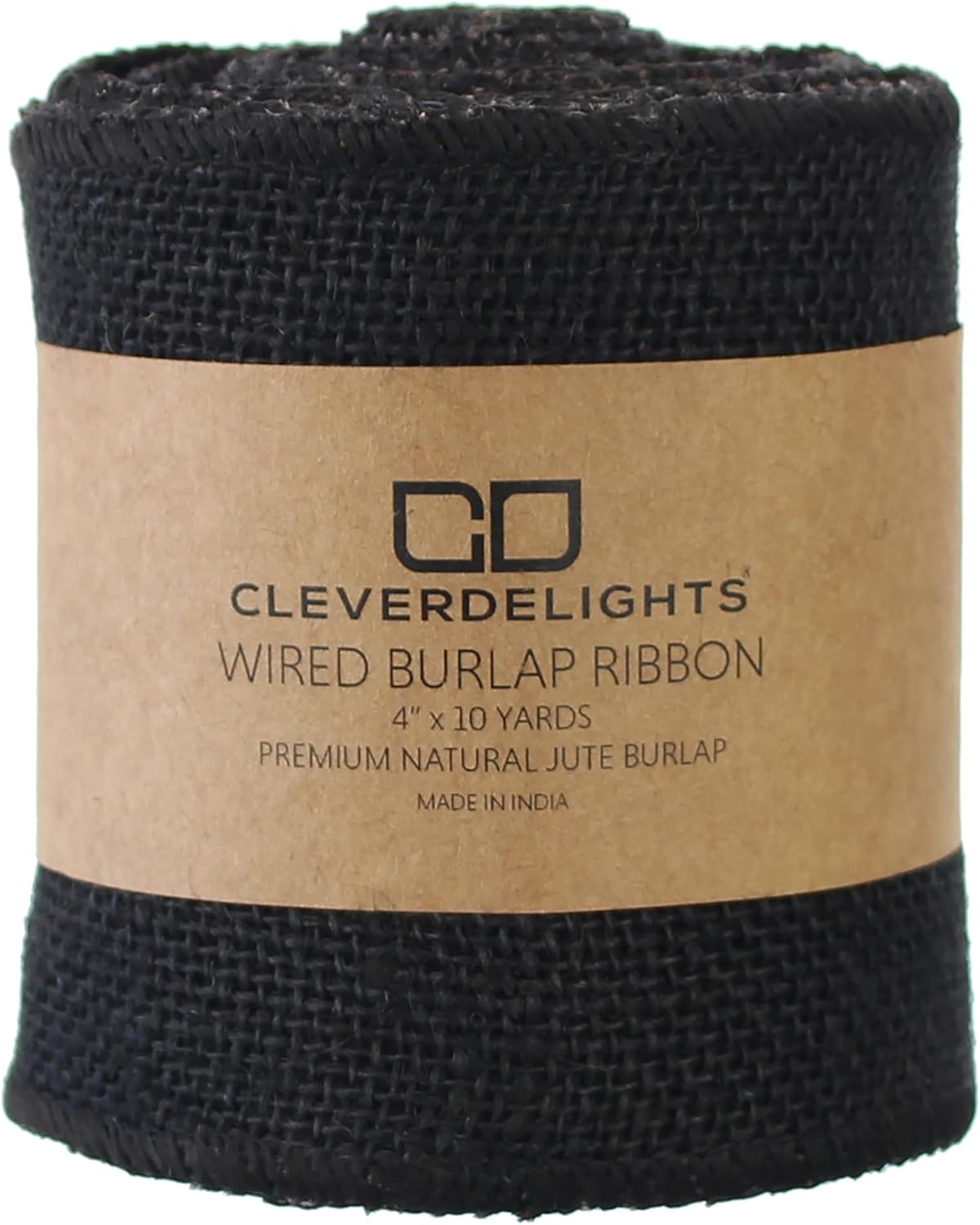 CleverDelights Cinta de arpillera negra de 4 pulgadas, bordes con alambre, 10 yardas, tela de arpillera de yute