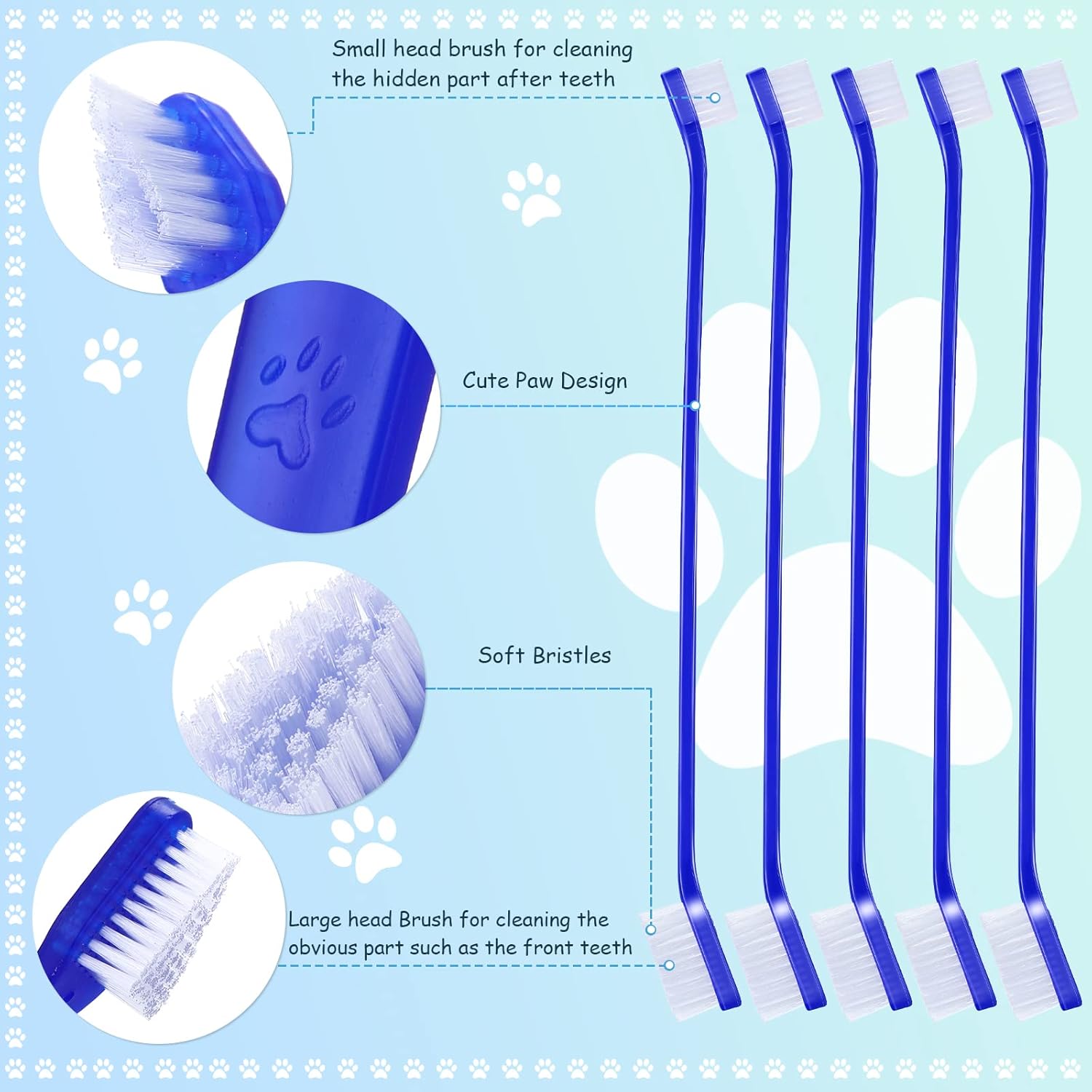 80 piezas de cepillo de dientes para perros pequeños, cepillo de dientes de doble cabeza, cepillos de higiene dental suaves de mango largo para