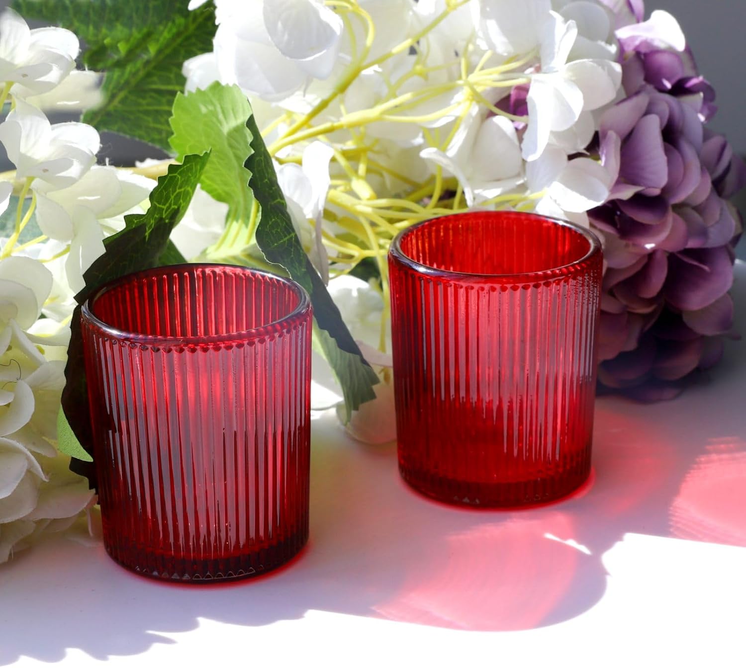24 portavelas votivas rojas para centro de mesa, portavelas acanalado para decoración de Navidad y día de San Valentín, soporte votivo de vidrio