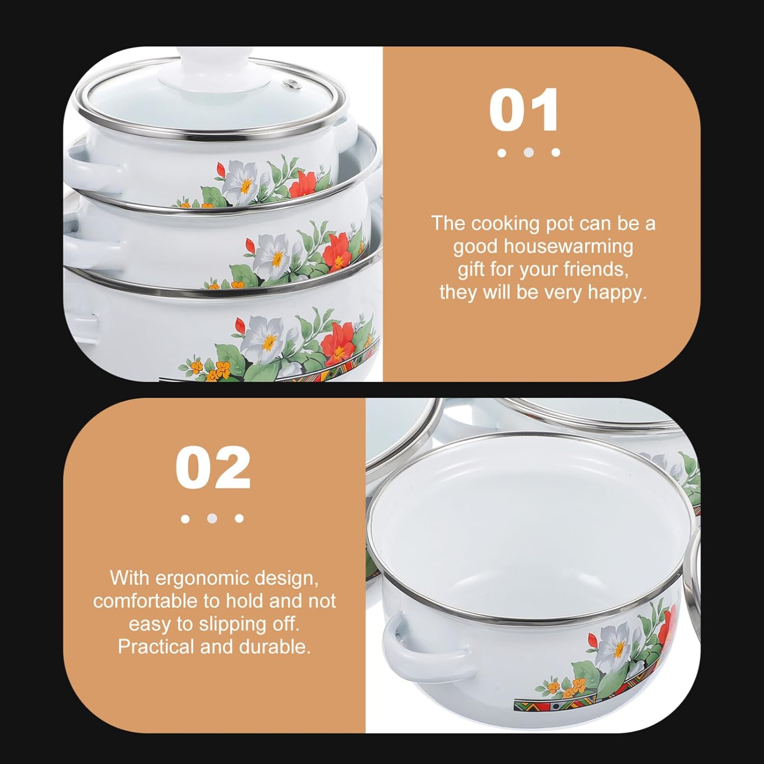 DOITOOL 3 unids para ollas de sopa de inducción Restaurante Fondo No Estufa Salsa Texturizada Pequeña Olla Plana Hogar Hotpot Multifuncional