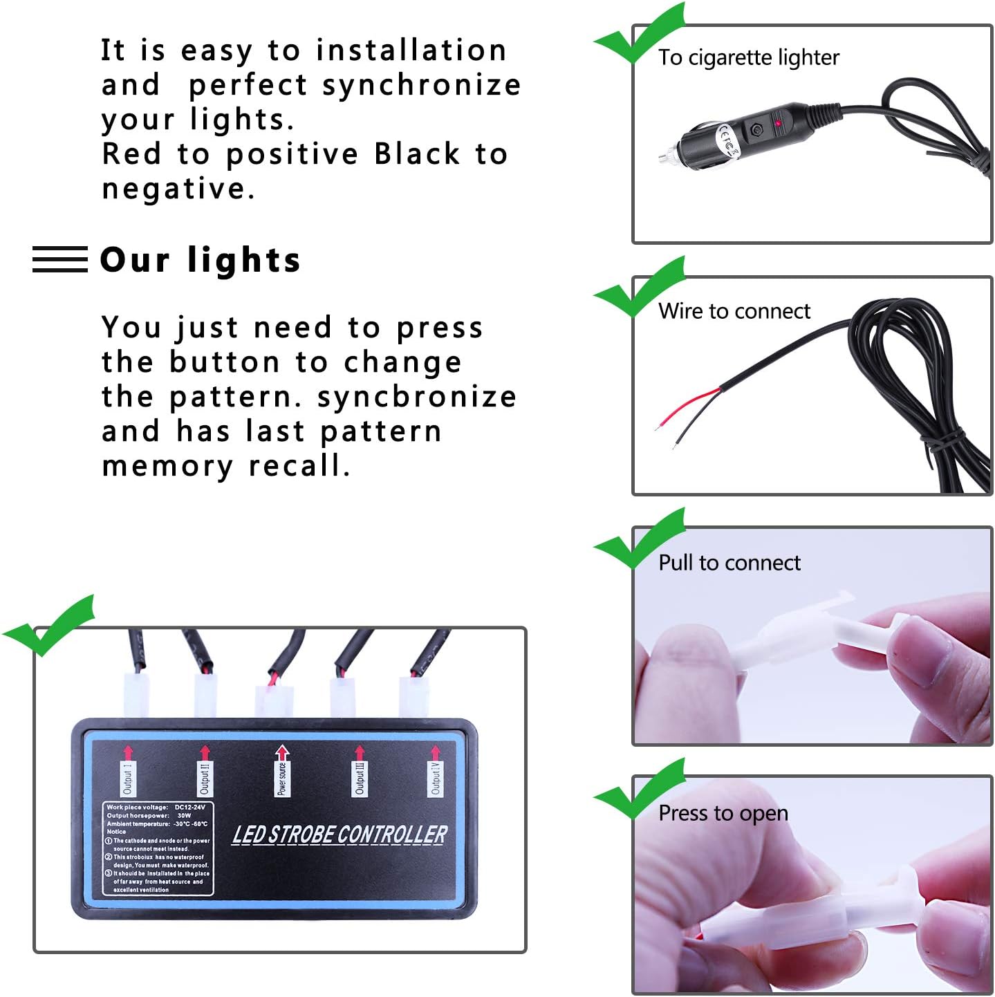 Luces LED de advertencia, 4 piezas de advertencia de emergencia, construcción de peligro de advertencia de emergencia, función de sincronización
