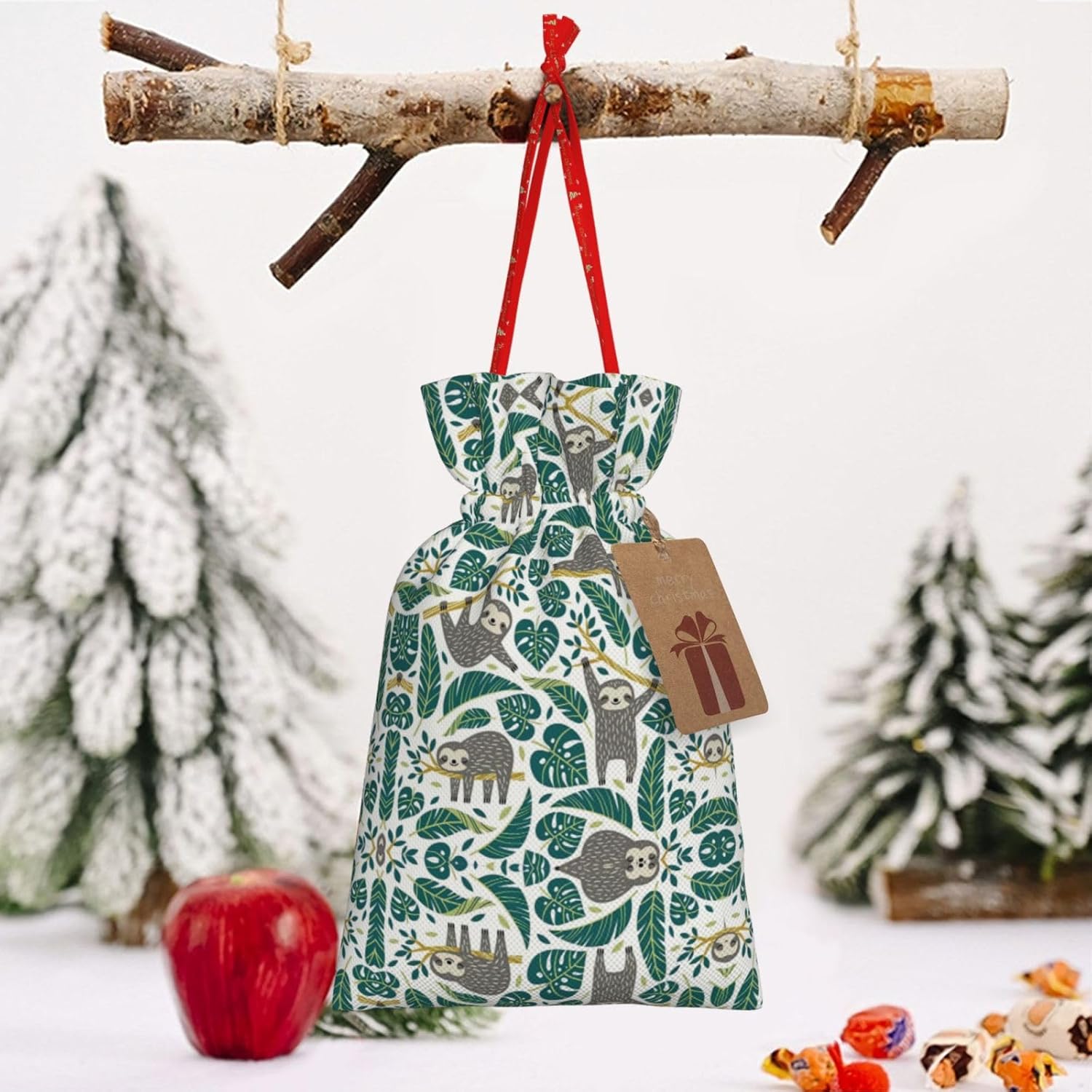 MyPiky Adorables bolsas de regalo de Navidad con estampado de perezosos, bolsas de regalo de 8.3 x 11.8 pulgadas, bolsa de almacenamiento para