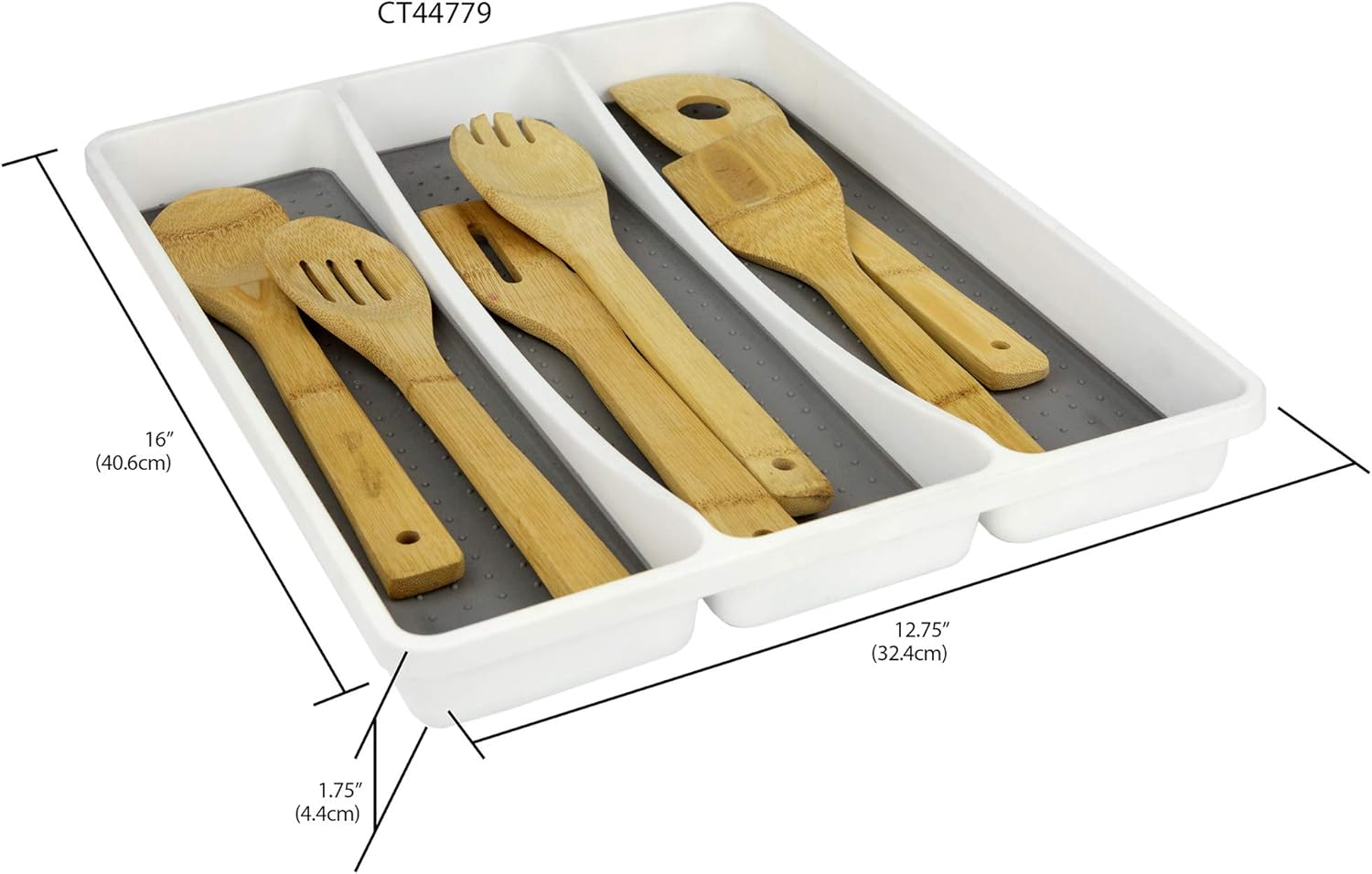 Home Basics Bandeja para utensilios, 13.1 in x 16.0 in x 2.0 in 3 compartimentos, blancogris
