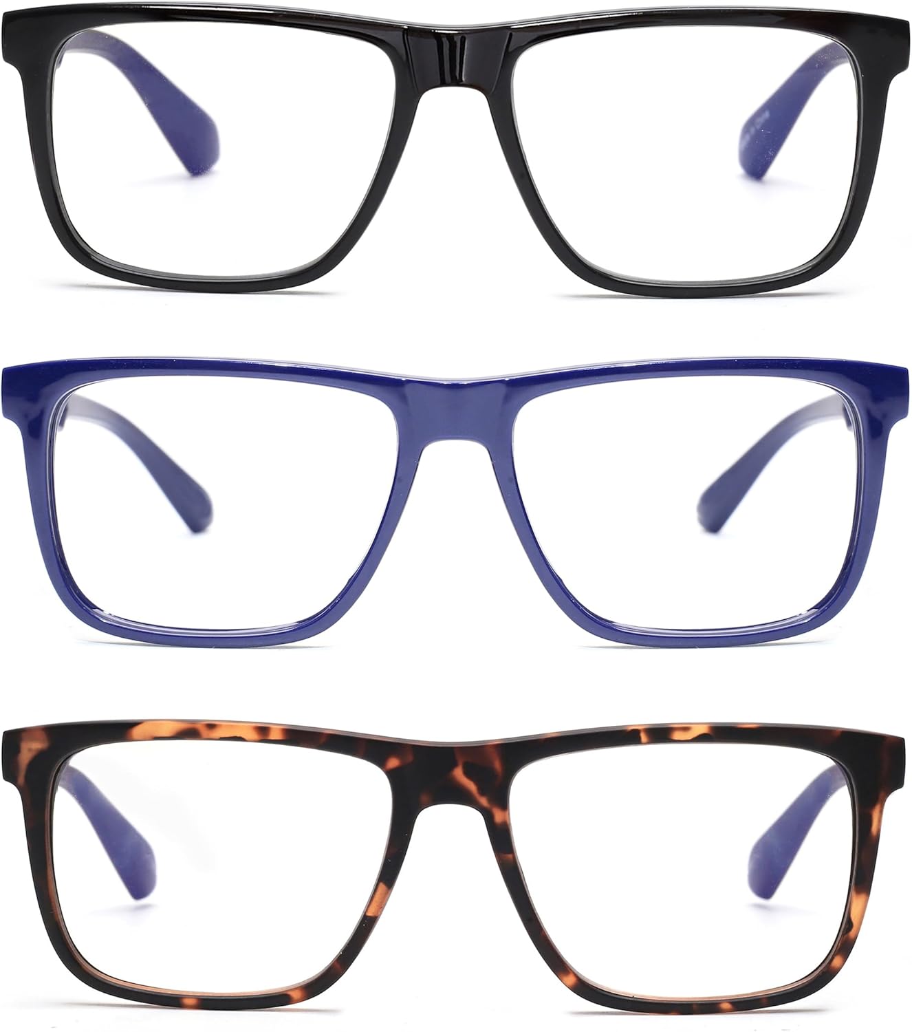 JM Paquete de 3 lentes de lectura con bloqueo de luz azul para hombres y mujeres, lectores rectangulares de computadora, anteojos antifatiga ocular
