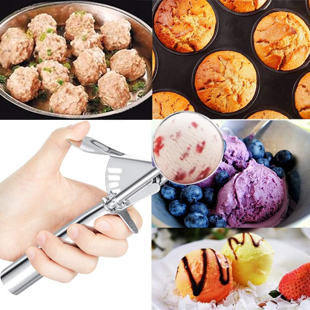 Cuchara de helado con gatillo, cuchara de galletas de tamaño pequeño para hornear, cuchara de helado de acero inoxidable para niños, cuchara de