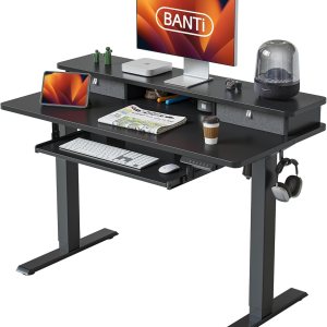 BANTI Escritorio eléctrico de pie ajustable de 48 pulgadas de altura con bandeja para teclado, escritorio de oficina en casa, estación de trabajo BANTI Escritorio eléctrico de pie ajustable de 48 pulgadas de altura con bandeja para teclado, escritorio de oficina en casa, estación de trabajo