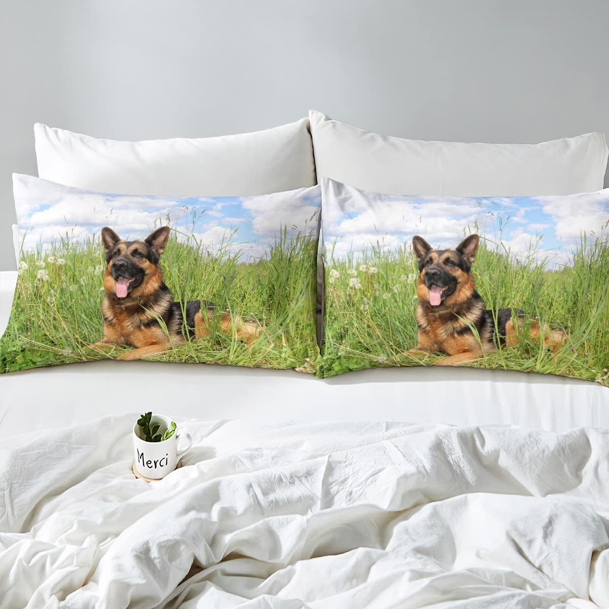 Feelyou Juego de edredón para perros, juego de ropa de cama de pastor alemán para niños y niñas, edredón de animales lindos para mascotas, 1 juego