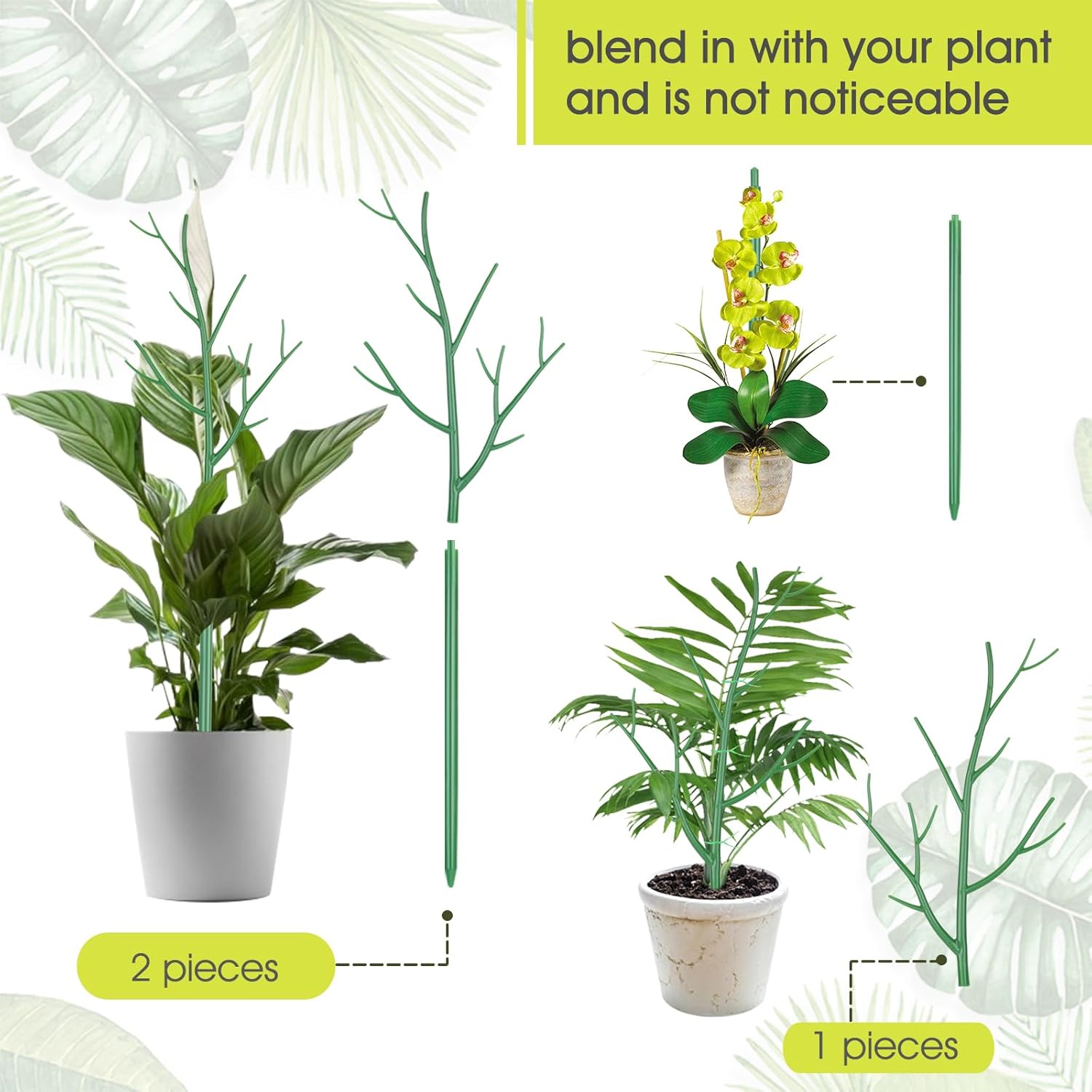 Paquete de 6 estacas de soporte para plantas de interior, ramitas de 27.56 pulgadas con clips de orquídeas, lazos giratorios y lazos de plantas para
