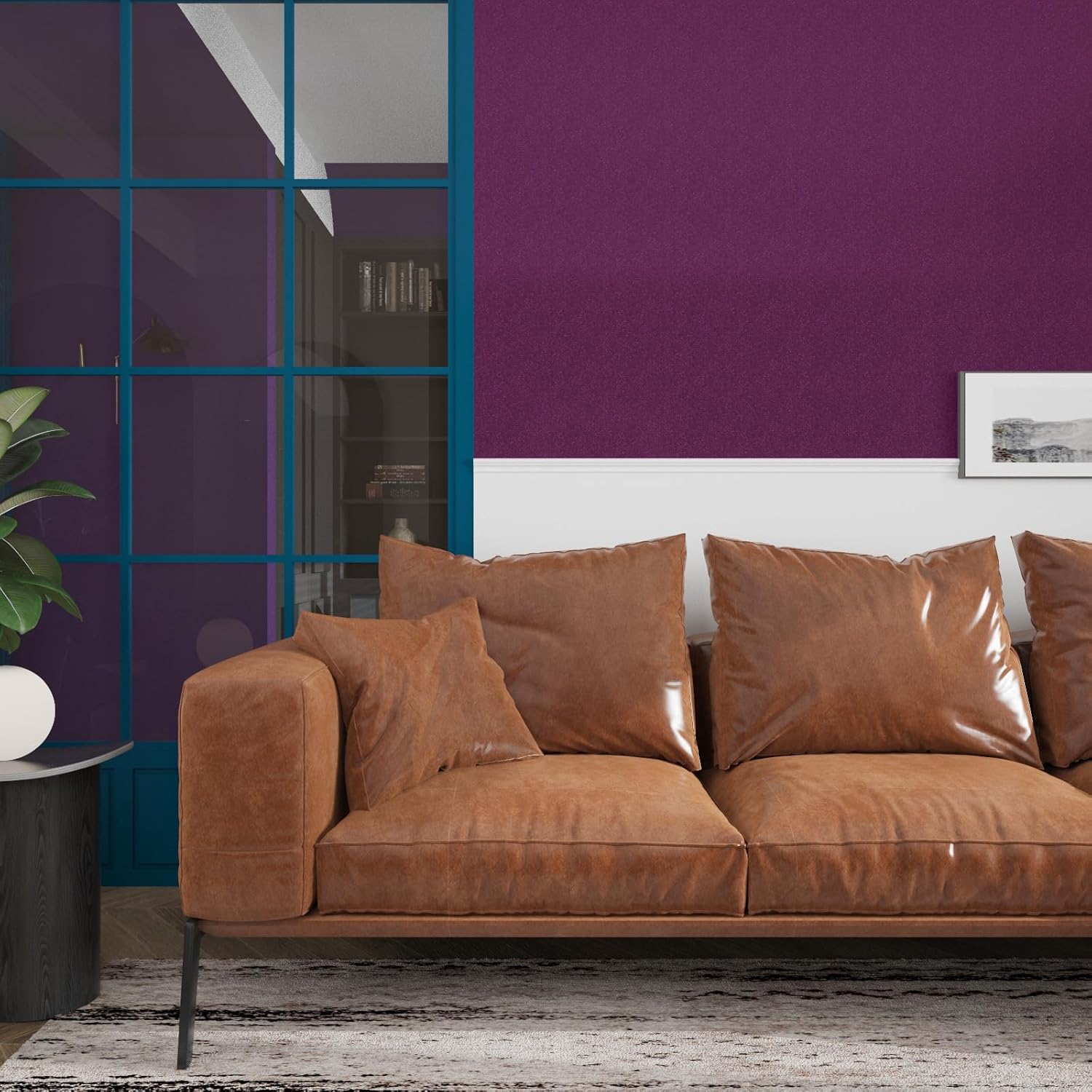 Papel adhesivo brillante morado oscuro de 15.7 x 393.7 pulgadas, papel tapiz autoadhesivo impermeable con purpurina de color sólido para gabinetes
