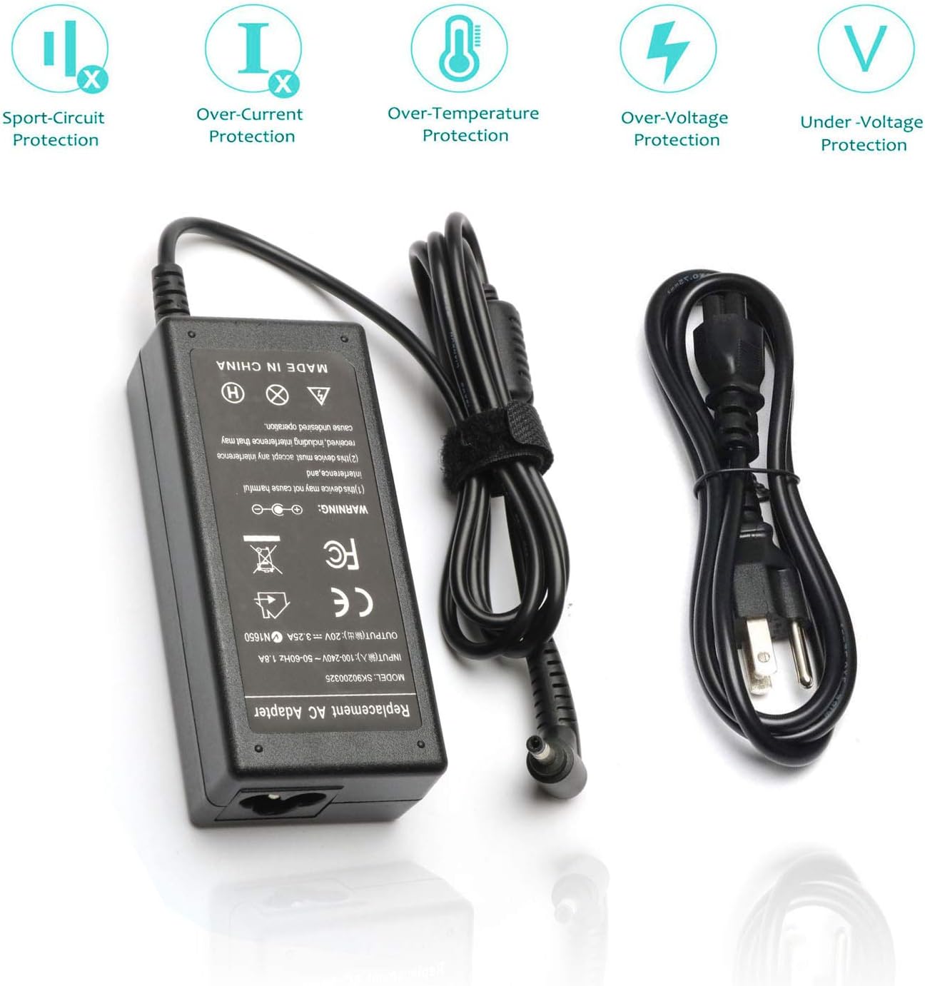 Cargador de CA de 65 W y 45 W para Lenovo IdeaPad 100S 110 110S 120 120S 310 320 330S S340 510 710S, Flex 4 1470 1580 1130 Flex 5 1570 1470 ADL45WCC