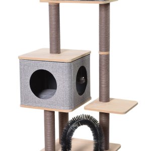 PetPals Condominio elevado de tres niveles con masaje y tablero de partículas gris PetPals Condominio elevado de tres niveles con masaje y tablero de partículas gris