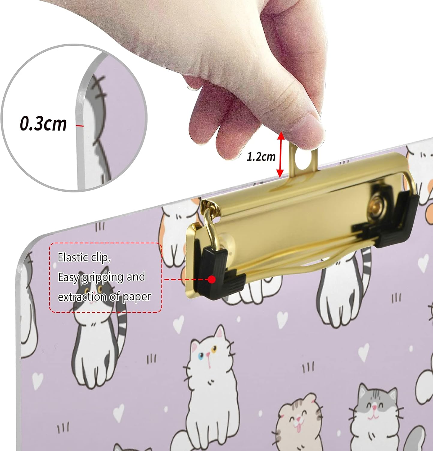 xigua Portapapeles con diseño de gatito, diseño de moda, tamaño carta A4 con clip de perfil bajo para estudiantes, mujeres, hombres y niños, bonito