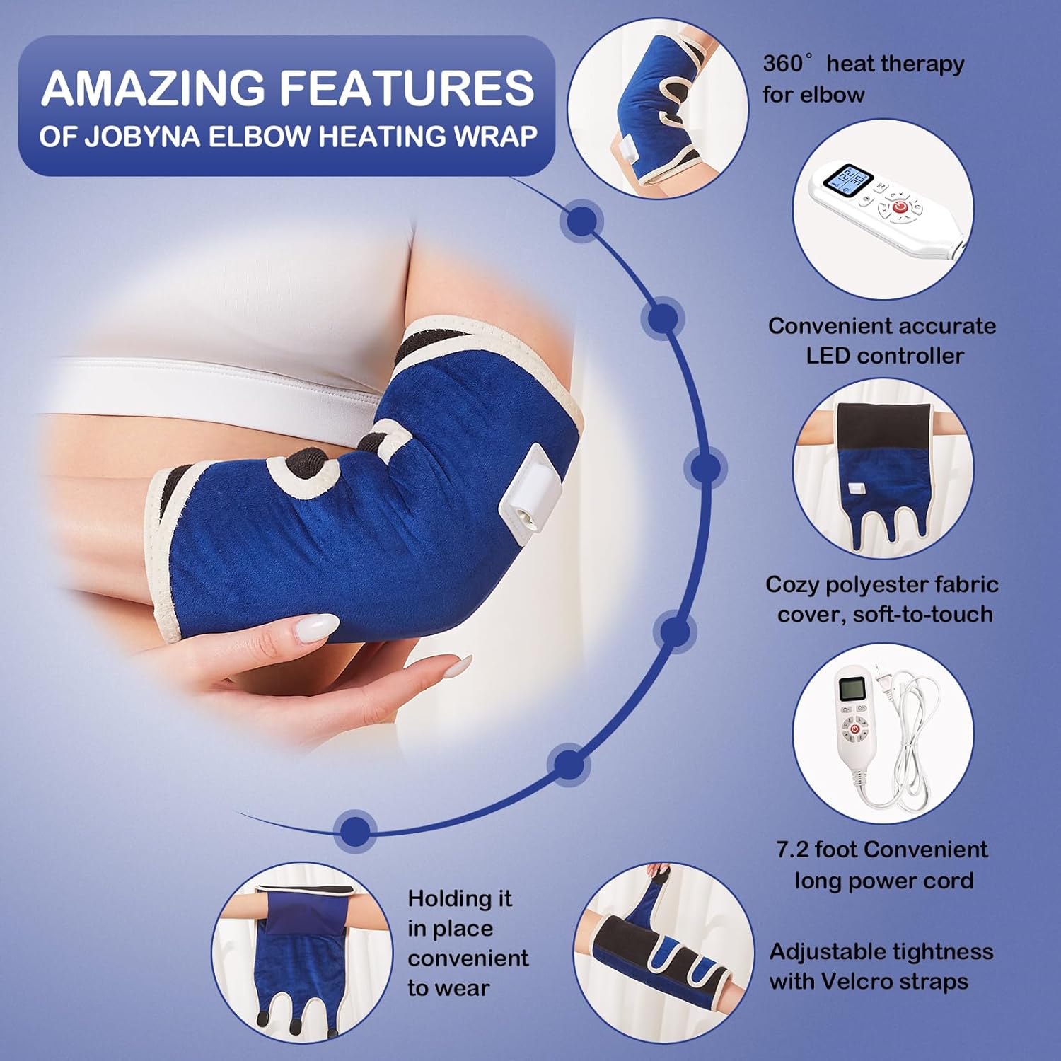 JOBYNA Almohadilla térmica para codo, codo de tenis ajustable para hombres y mujeres, 86-158 y apagado automático, terapia de calor de codo para