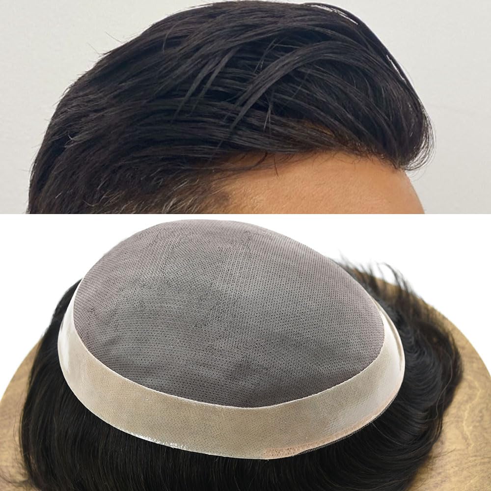 Toupee – Tupé de cabello humano europeo para hombre, sistema de cabello fino mono para hombre, sistema de reemplazo de cabello para hombres para