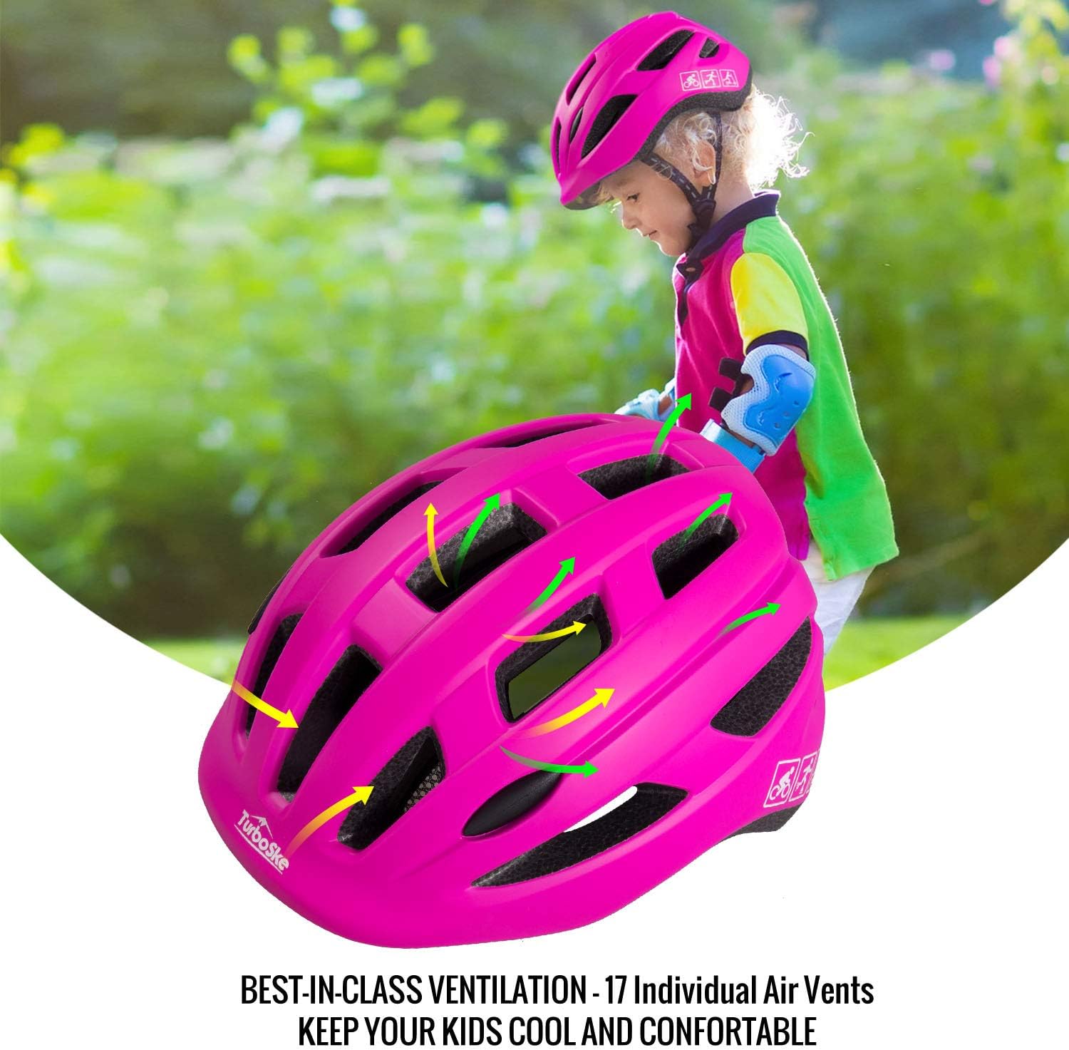 TurboSke Casco de bicicleta para niños, casco ajustable de tamaño monopatín