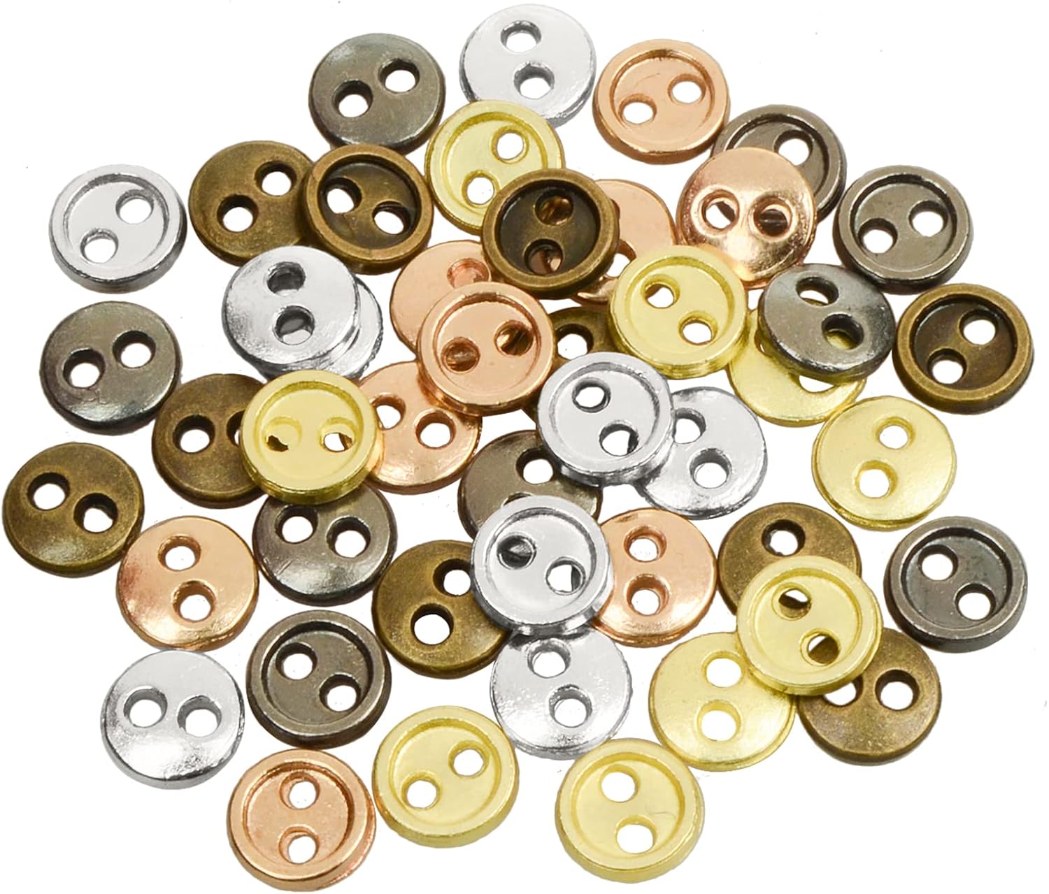 OELFFOW 0.157 in, 50 piezas, 5 colores, mini metal, redondo, 2 botones de ojo, para bjd soldado, juguete y accesorios de ropa de muñecas. (Colores