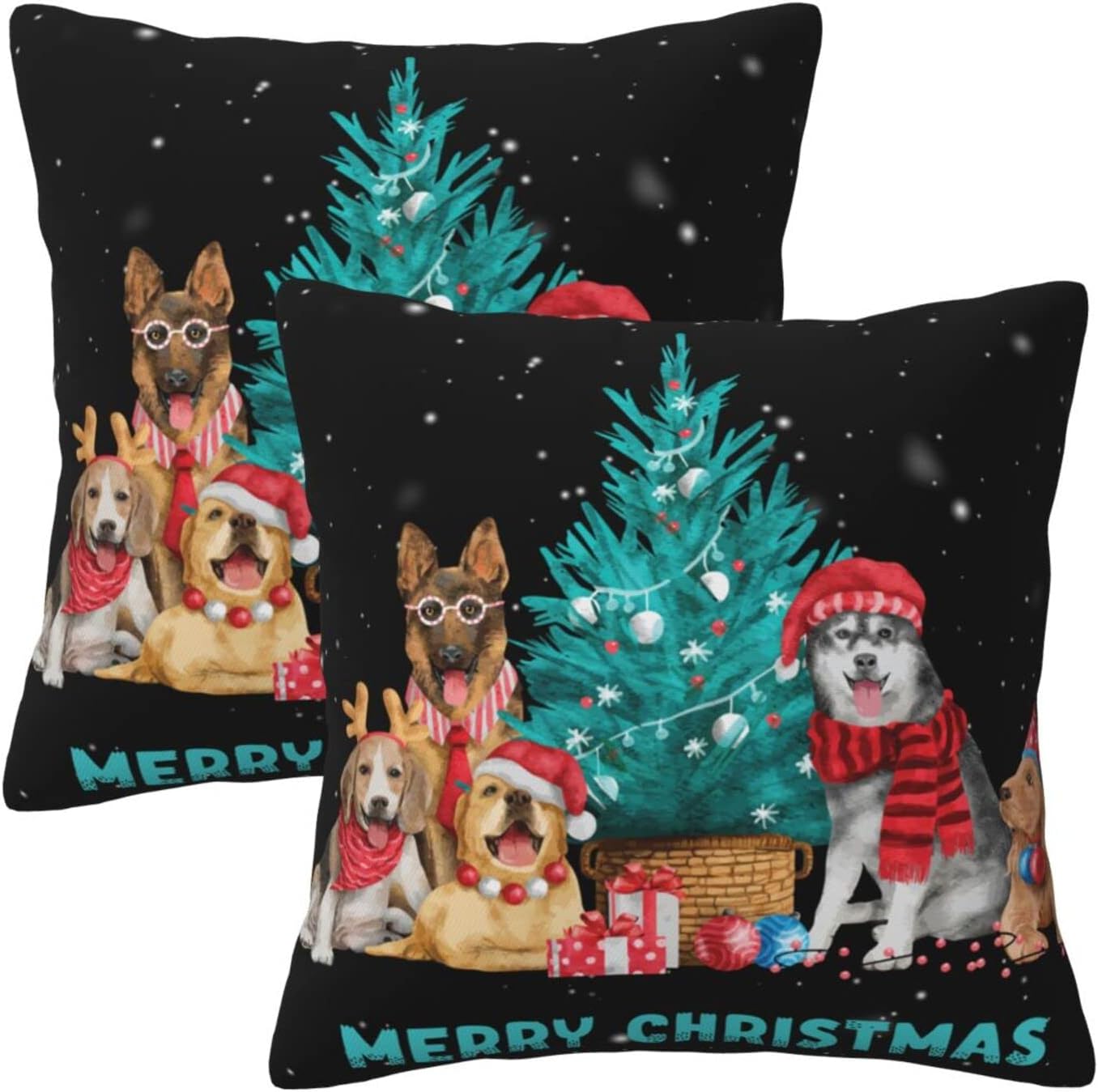 Oplp Merry Christmas – Juego de 2 fundas de almohada cuadradas de invierno para mascotas, perros, decoración para dormitorio, sofá, silla, 18 x 18