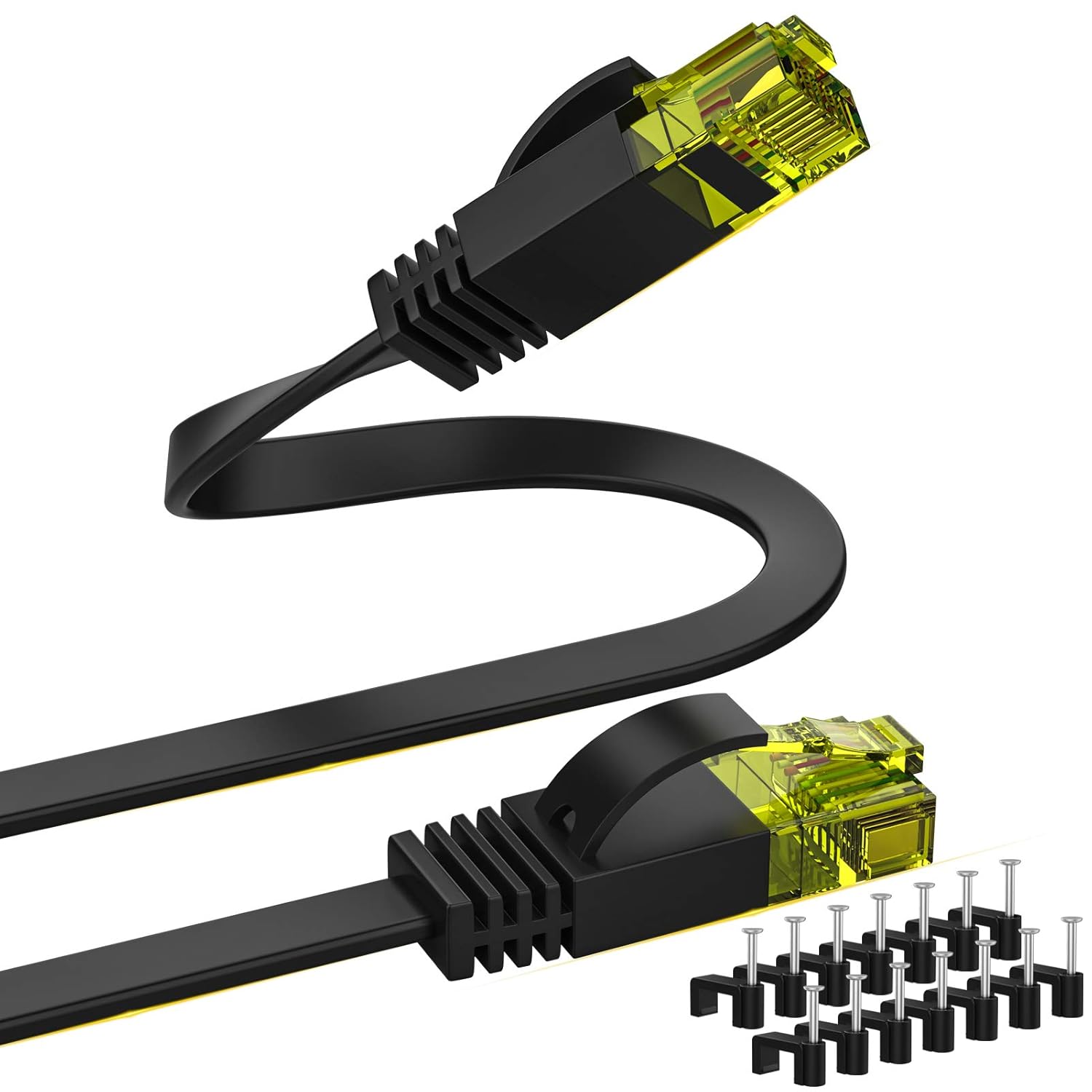 SOBAHIDO Cable Ethernet Cat 6 de 35 pies, cable de conexión de red LAN de Internet sólido, cable de computadora de alta velocidad con clips y