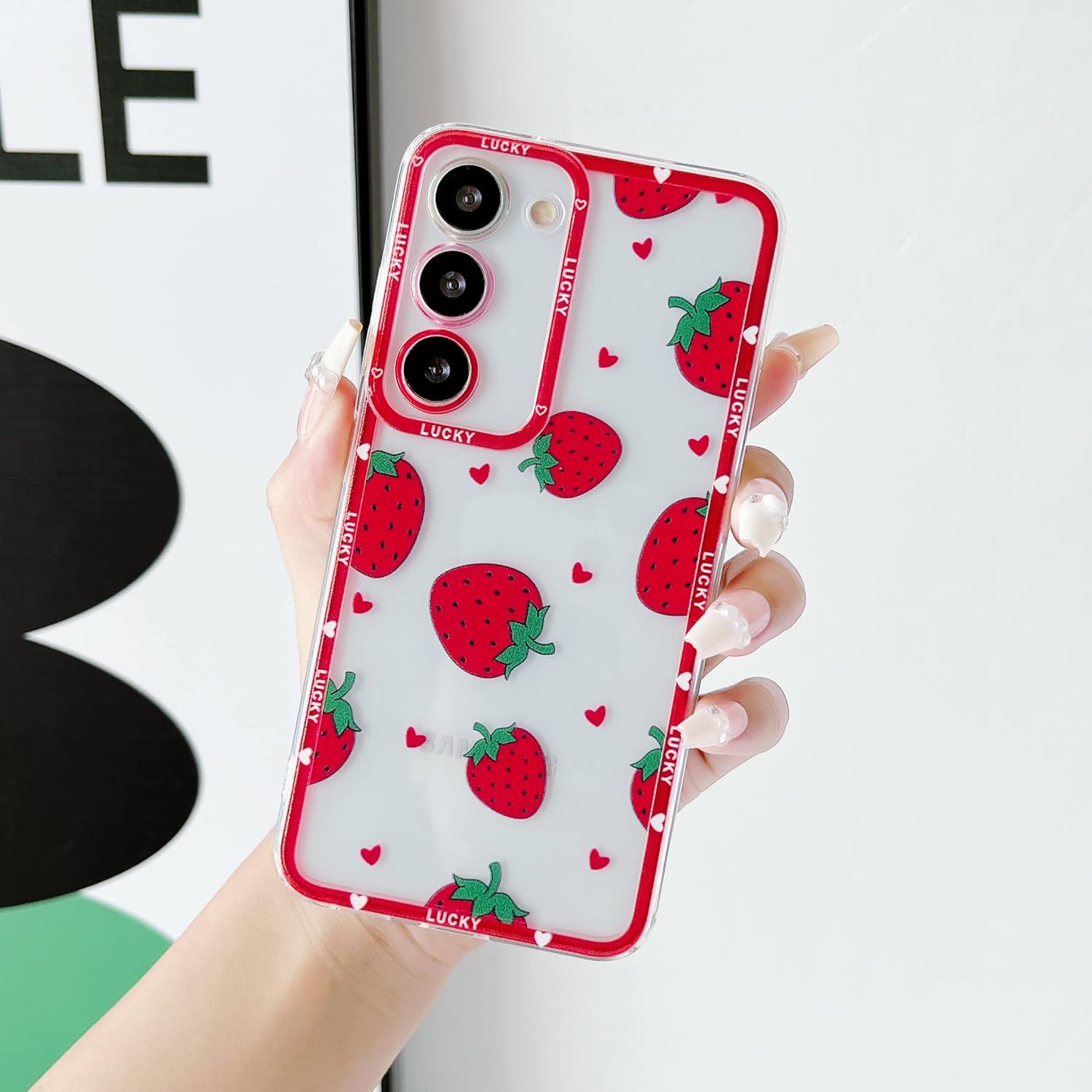 Jmltech Funda protectora para Samsung Galaxy S22 para Samsung Galaxy S22 transparente a prueba de golpes delgada delgada linda fresa mujer femenina