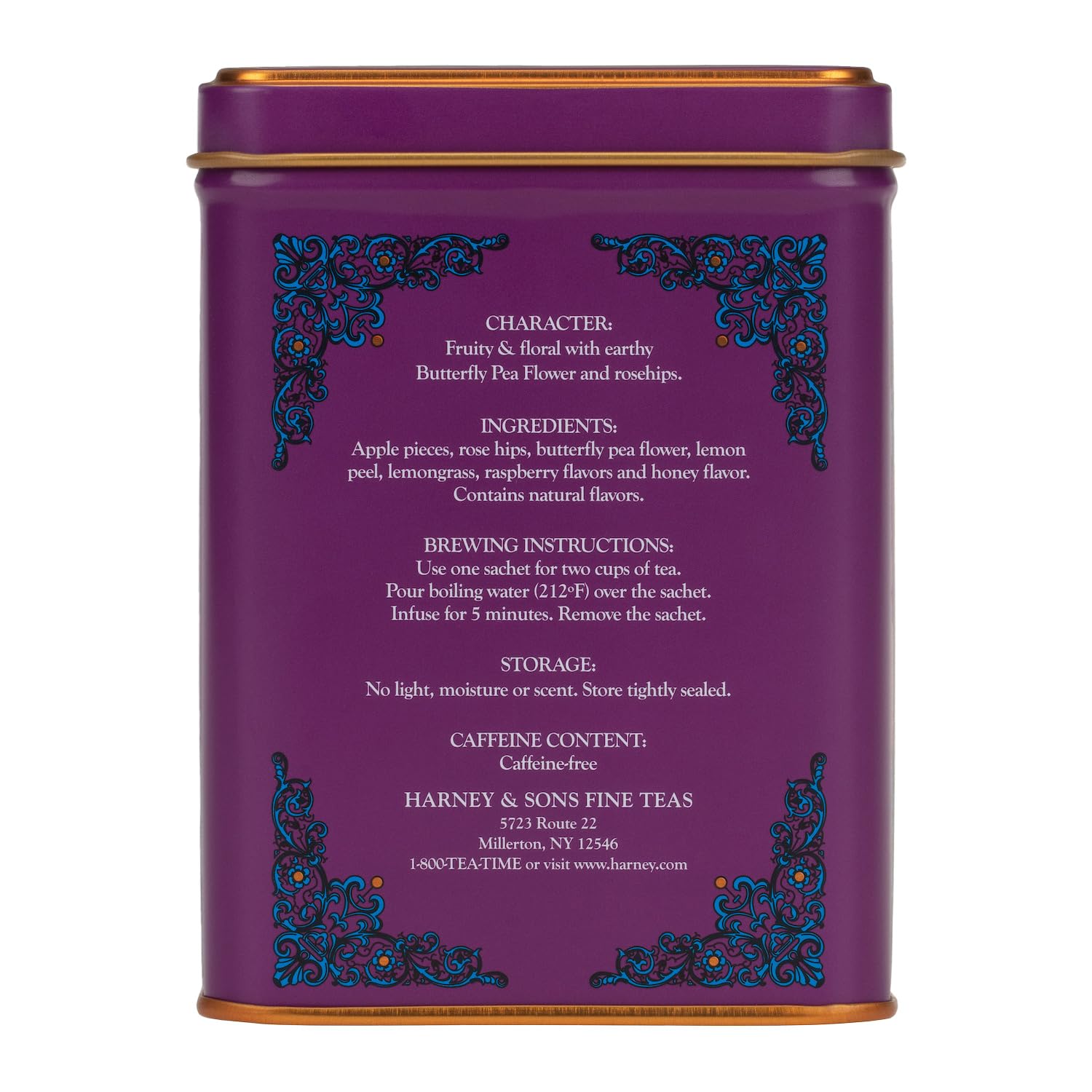 Harney & Sons Té Indigo Punch, Flor de Guisante Mariposa con Sabores Afrutados, Línea HT, 20 sobres