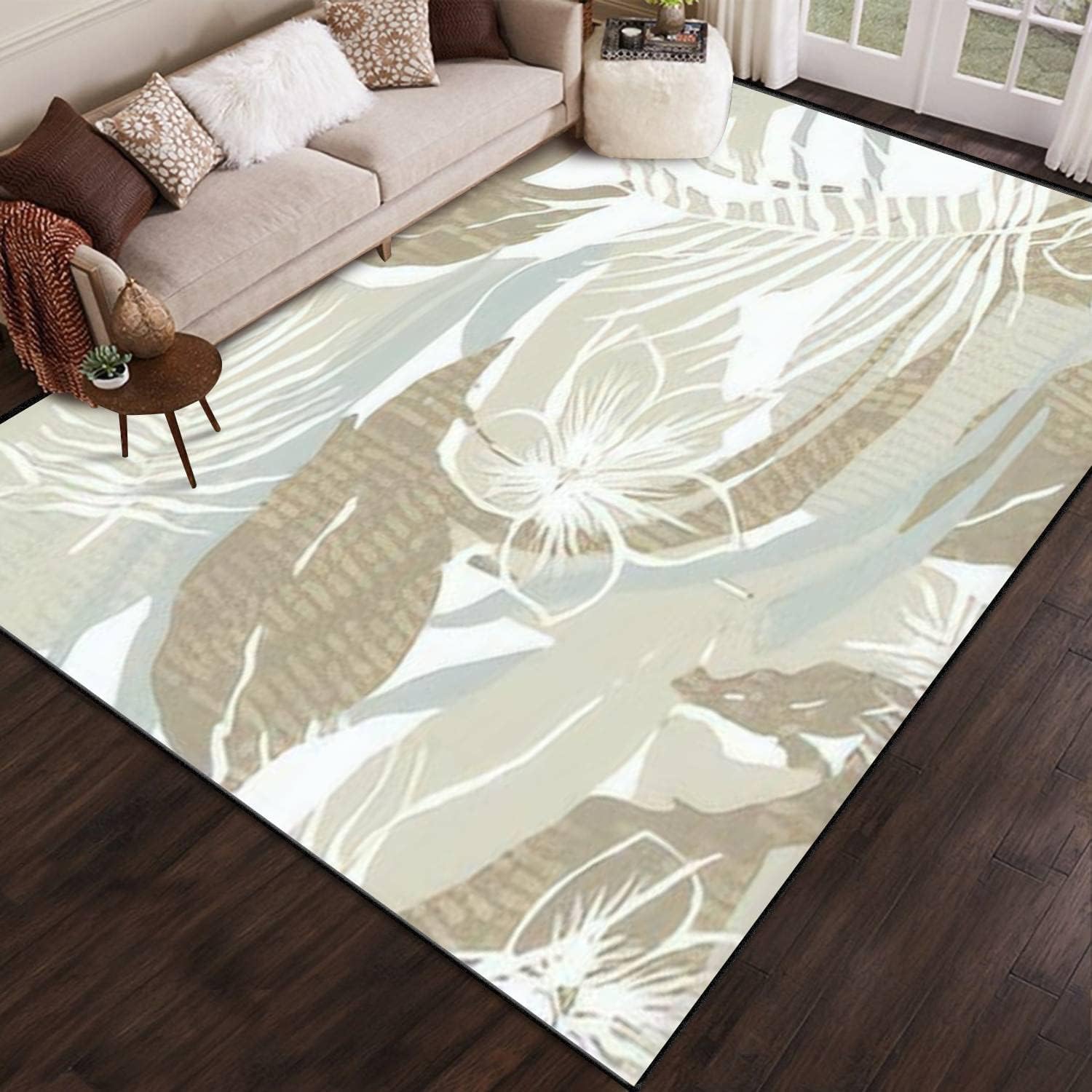 PeeNoke Romantic Botanical Repeated Spring Peony Summer Textile Design Beige Area Rug Outdoor Patio Rug Play Mat Floor Mat Modern Carpet Non-Slip