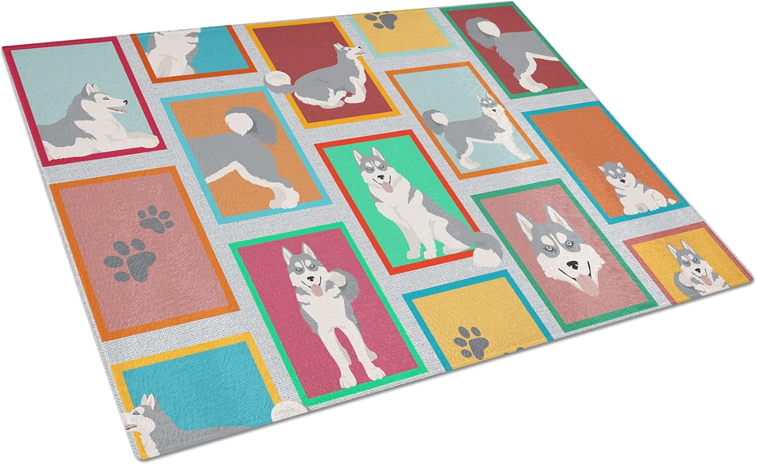 Caroline’s Treasures MLM1159LCB Lots of Grey Siberian Husky Glass Cutting Board Large Decorative Tempered Glass Kitchen Cutting and Serving Board