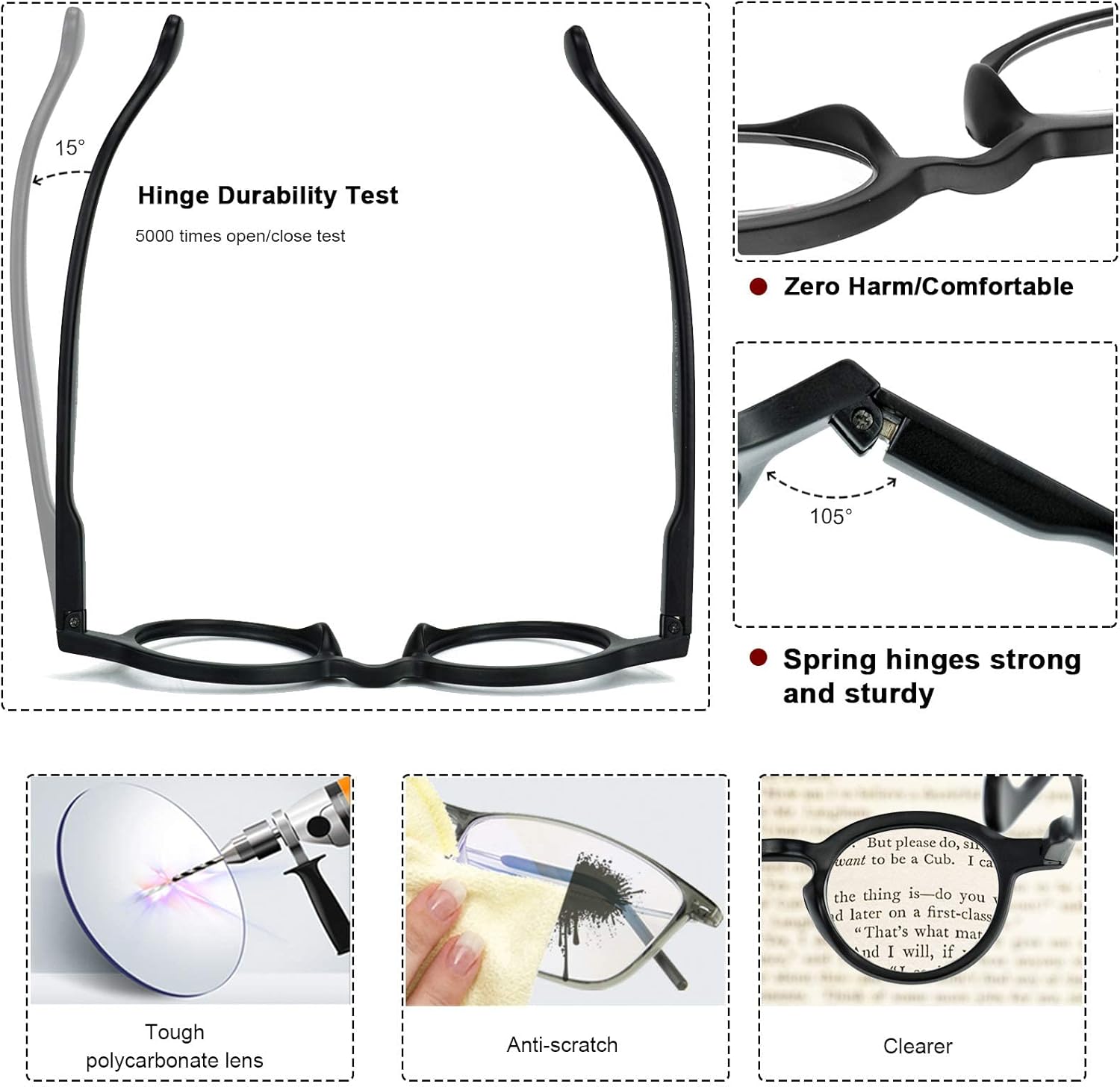 Paquete de 3 lentes de lectura redondos retro para hombres y mujeres, bisagras de resorte, lectores de calidad ligera