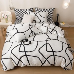 BlueBlue Juego de funda de edredón abstracta para niños, ropa de cama 100% algodón para niños, niñas, adolescentes, estampado geométrico de rayas BlueBlue Juego de funda de edredón abstracta para niños, ropa de cama 100% algodón para niños, niñas, adolescentes, estampado geométrico de rayas