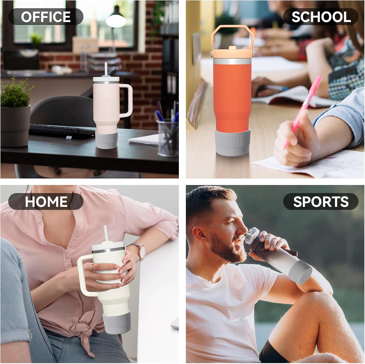 NiHome Protective Silicone Tumbler Boot 2PCS Heavy Duty, Anti-Slip Water Bottle Bottom Sleeve Stanley Cup Boots for Quencher H2.0