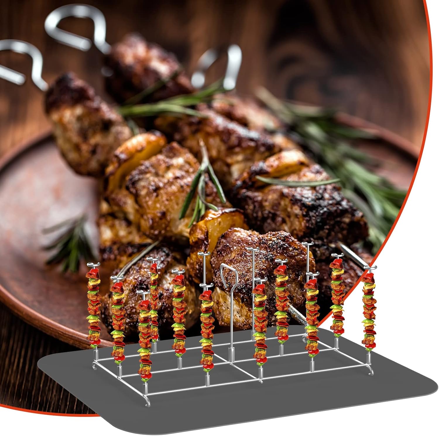 Air Fryer Accessories for Dual Basket, Stainless Steel Nonstick Dehydrator Rack, with Heat-resistant Silicone Mat, Air Fryer Accessories Compatible