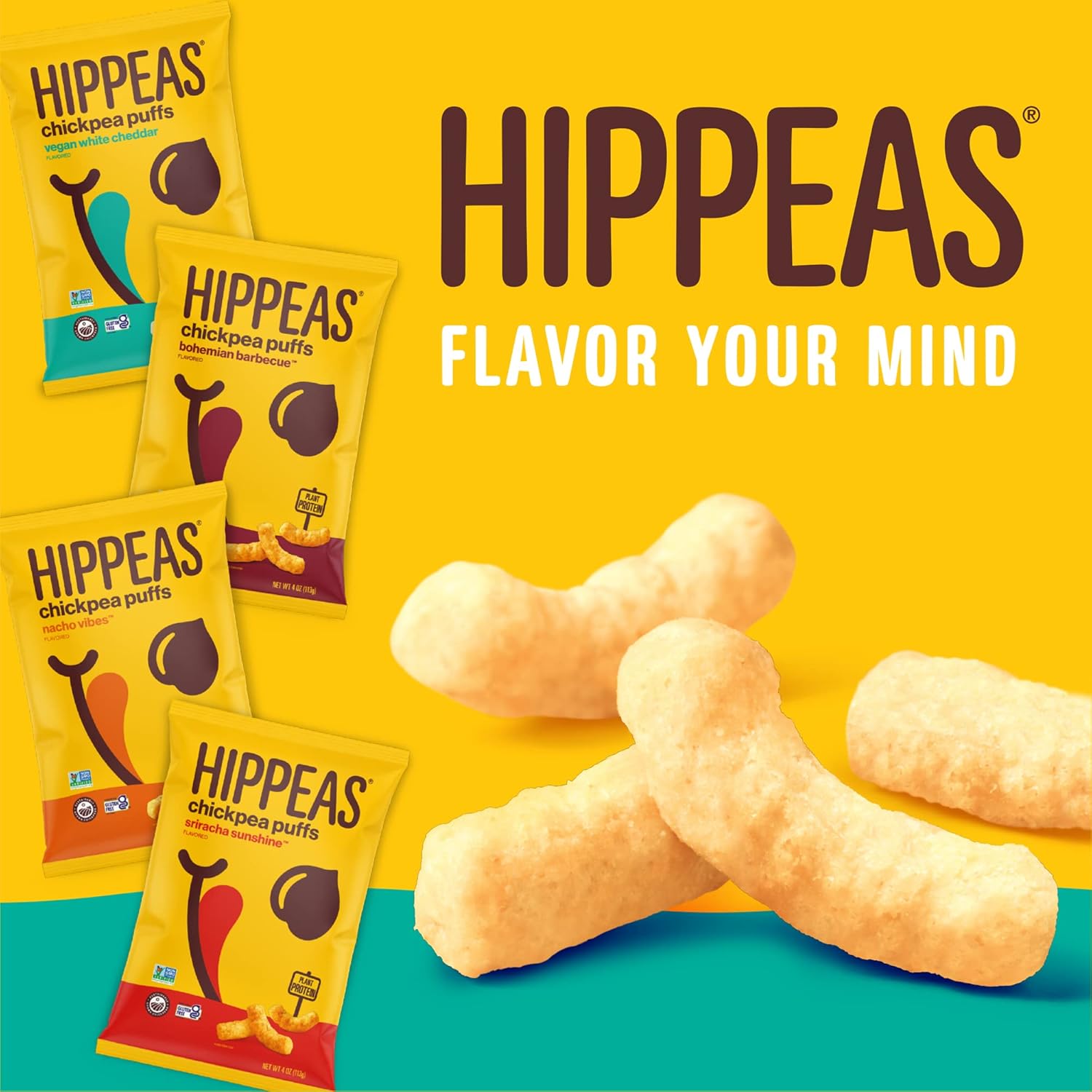 Hippeas Chickpea Puffs, Cheddar blanco vegano, 0.8 onzas (paquete de 30), 0.11 onzas de proteína, 0.07 oz de fibra, vegano, sin gluten, crujientes,