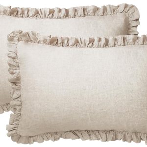 S VICTORY SYMBOL Juego de 2 fundas de almohada 100% lino con volantes, tamaño estándar de 20 x 30 pulgadas, fundas de almohada de lino lavado S VICTORY SYMBOL Juego de 2 fundas de almohada 100% lino con volantes, tamaño estándar de 20 x 30 pulgadas, fundas de almohada de lino lavado