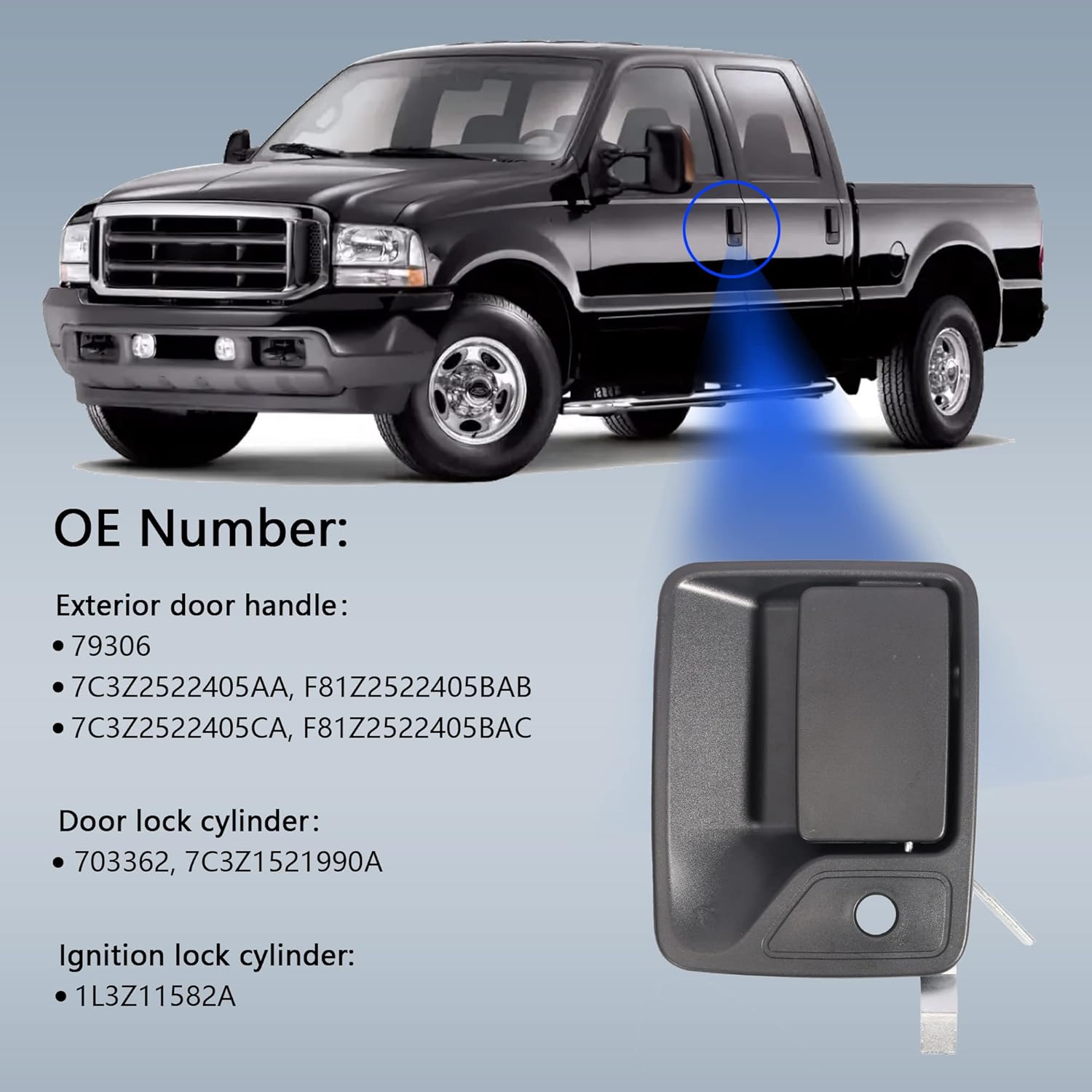 Manija de puerta exterior delantera con cilindro de encendido y cerradura, para Ford F-250 F-350 F-450 F-550 1998-2007, para Excursion 2000-2005,