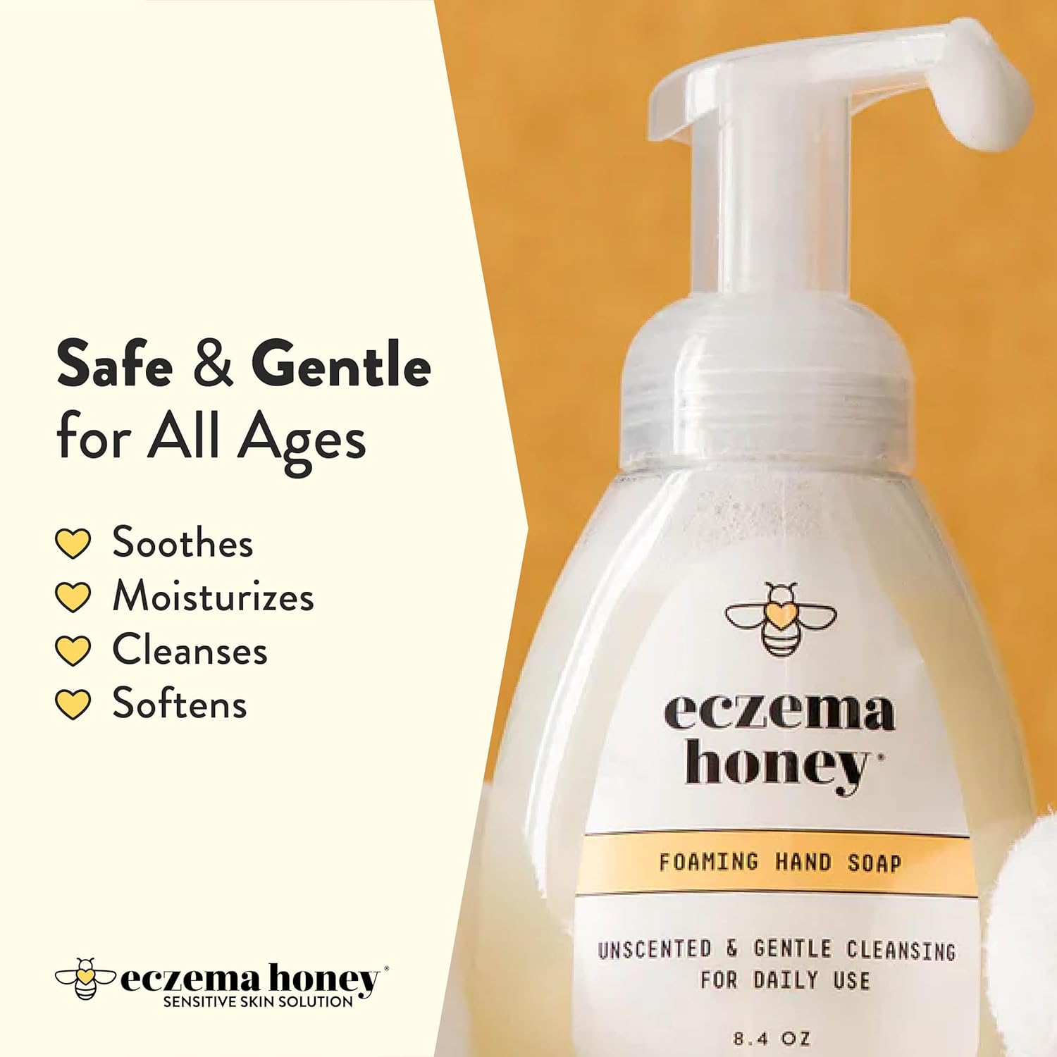 ECZEMA HONEY Jabón de manos suave espumoso  Limpiador suave para manos secas  Jabón de manos no tóxico sin perfume  Limpiador de manos natural para