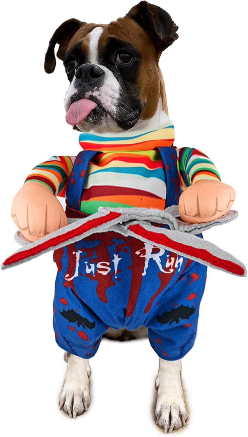 DELIFUR Disfraz de perro de muñeca estilo tijeras de Halloween para gato, cachorro y perro de tamaño mediano, muñeca ajustable para mascotas, ropa