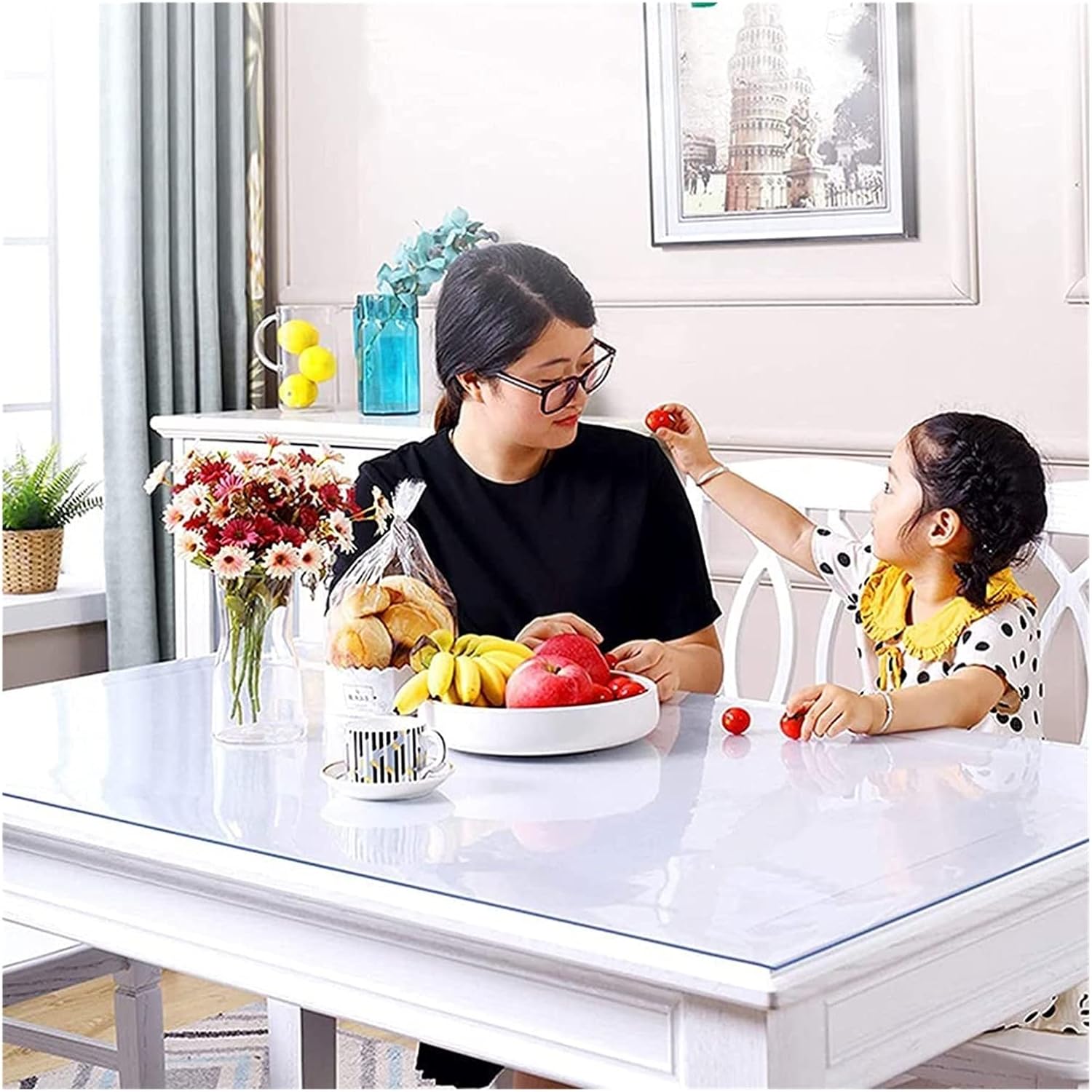 Protector transparente para mesa de comedor, mantel de plástico impermeable, cubierta de PVC, rectangular, para comedor (color  0.059 in, tamaño