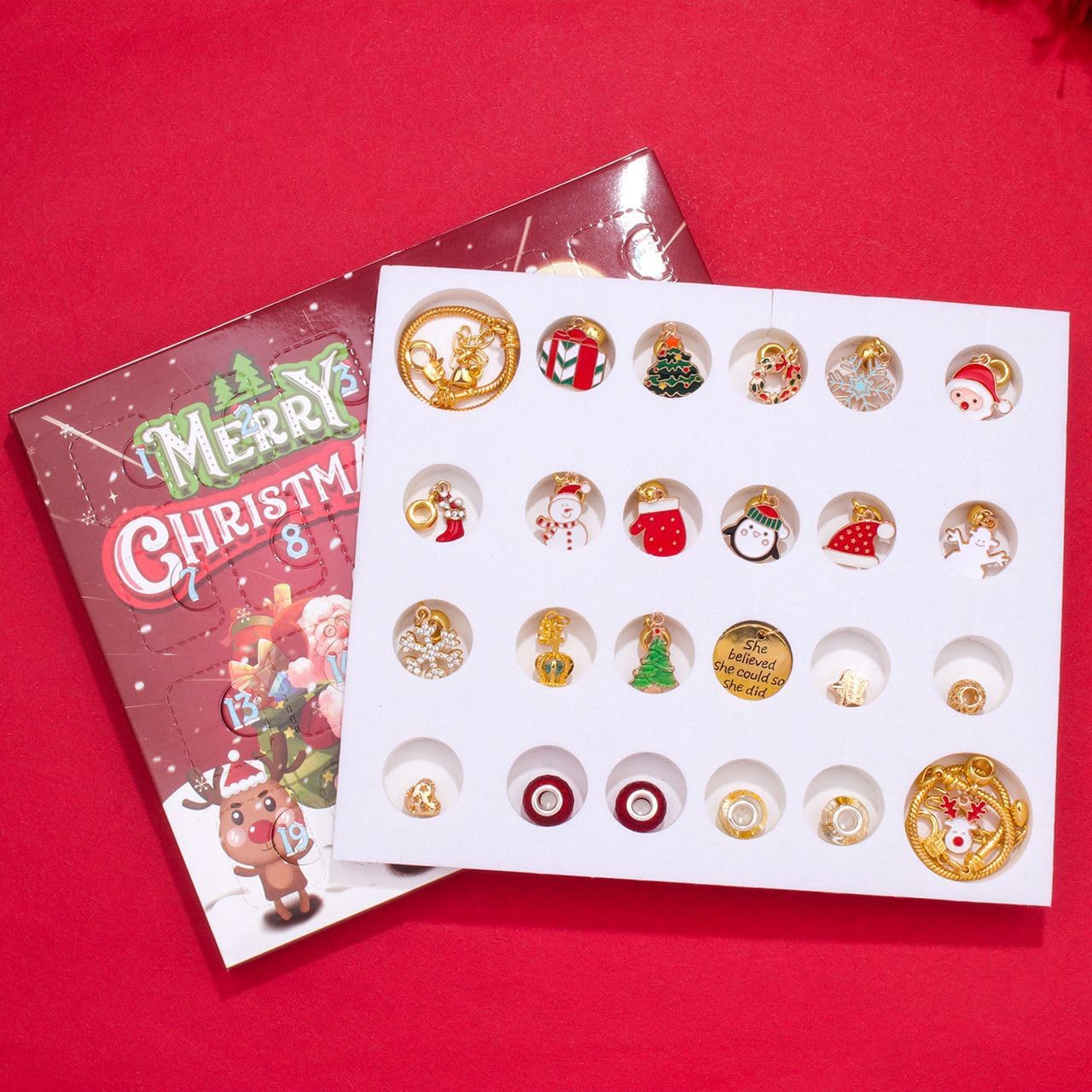 Calendario de Adviento de Navidad para niñas, calendario de cuenta regresiva de 24 días, juego de pulseras de bricolaje para hacer joyas, regalo