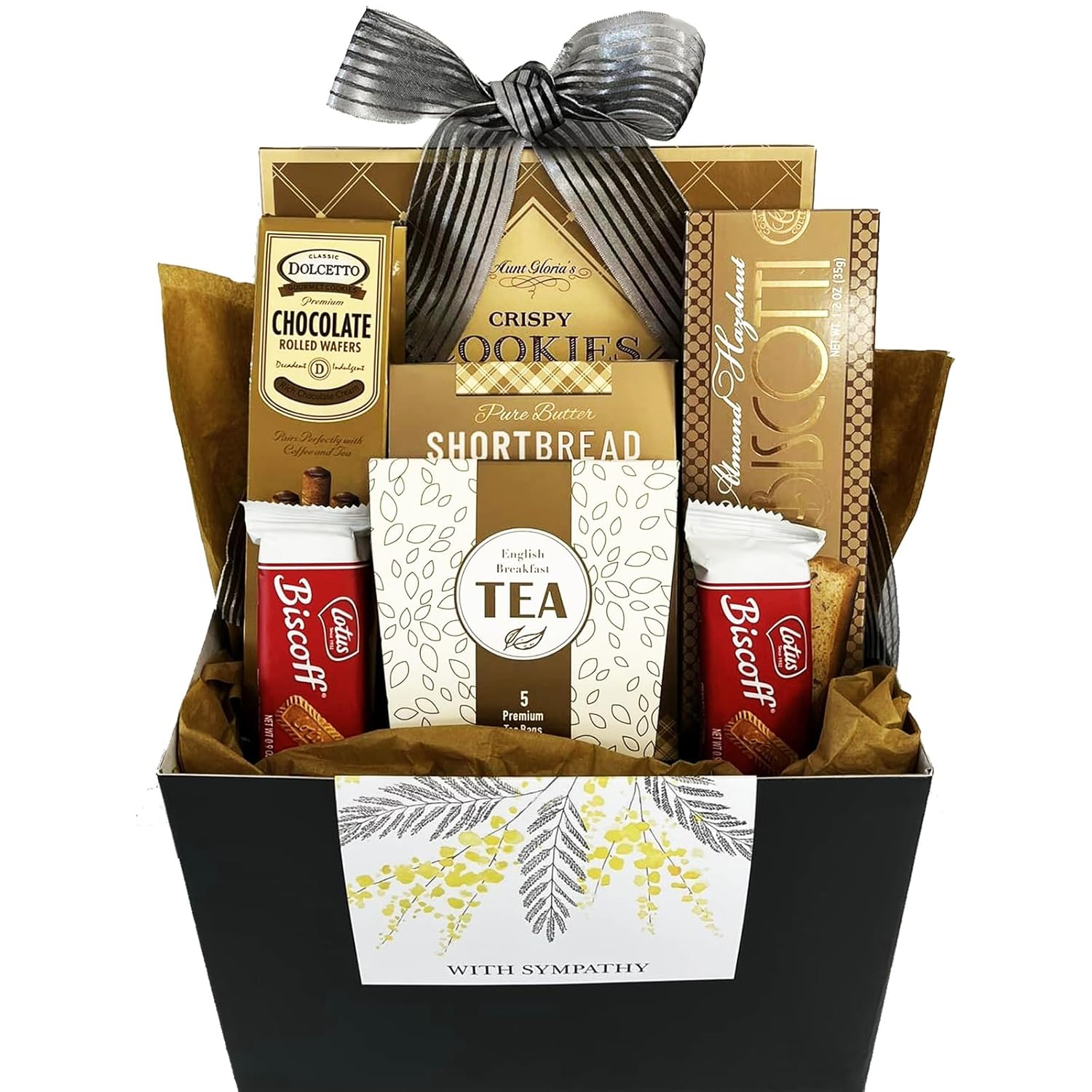 Canasta de regalo para dar el pésame por la pérdida de madre, padre u otro ser querido, canasta de regalo gourmet de duelo.