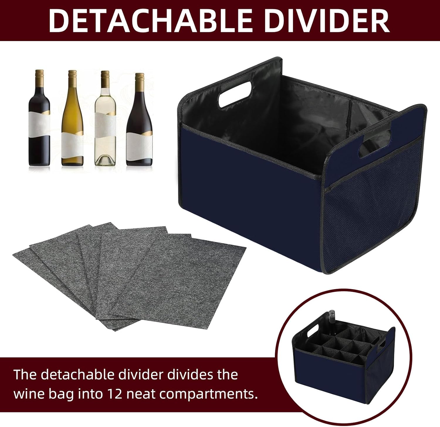 LITLANDSTAR Portador de vino para 12 botellas, caja de almacenamiento plegable para botellas de vino, botella de licor de fieltro de alta calidad