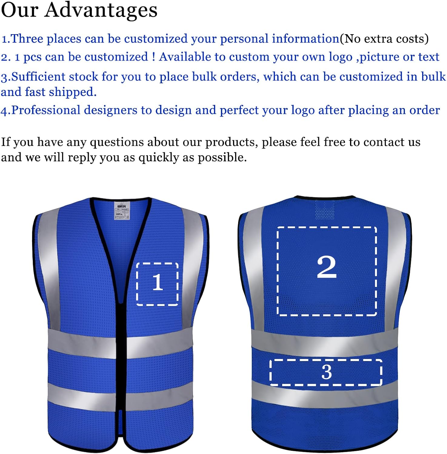 BeautyWill Chaleco personalizado, chaleco de seguridad personalizado clase 2, chaleco de seguridad con tiras reflectantes