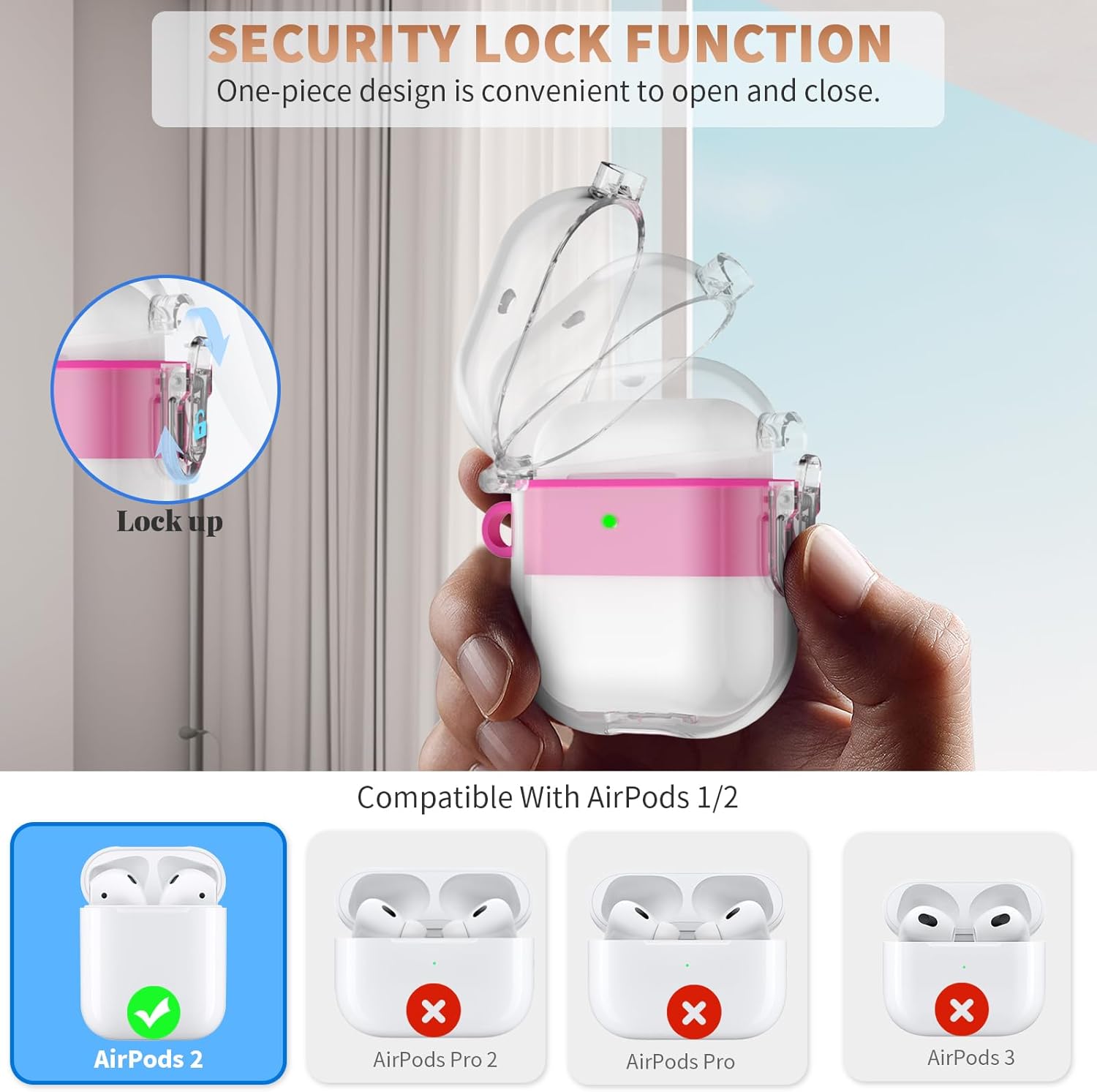 WOFRO Funda para AirPods de 21 generación con bloqueo, para Airpods de 1 y 2 generación, a prueba de golpes, con kit de limpieza, cordón y llavero