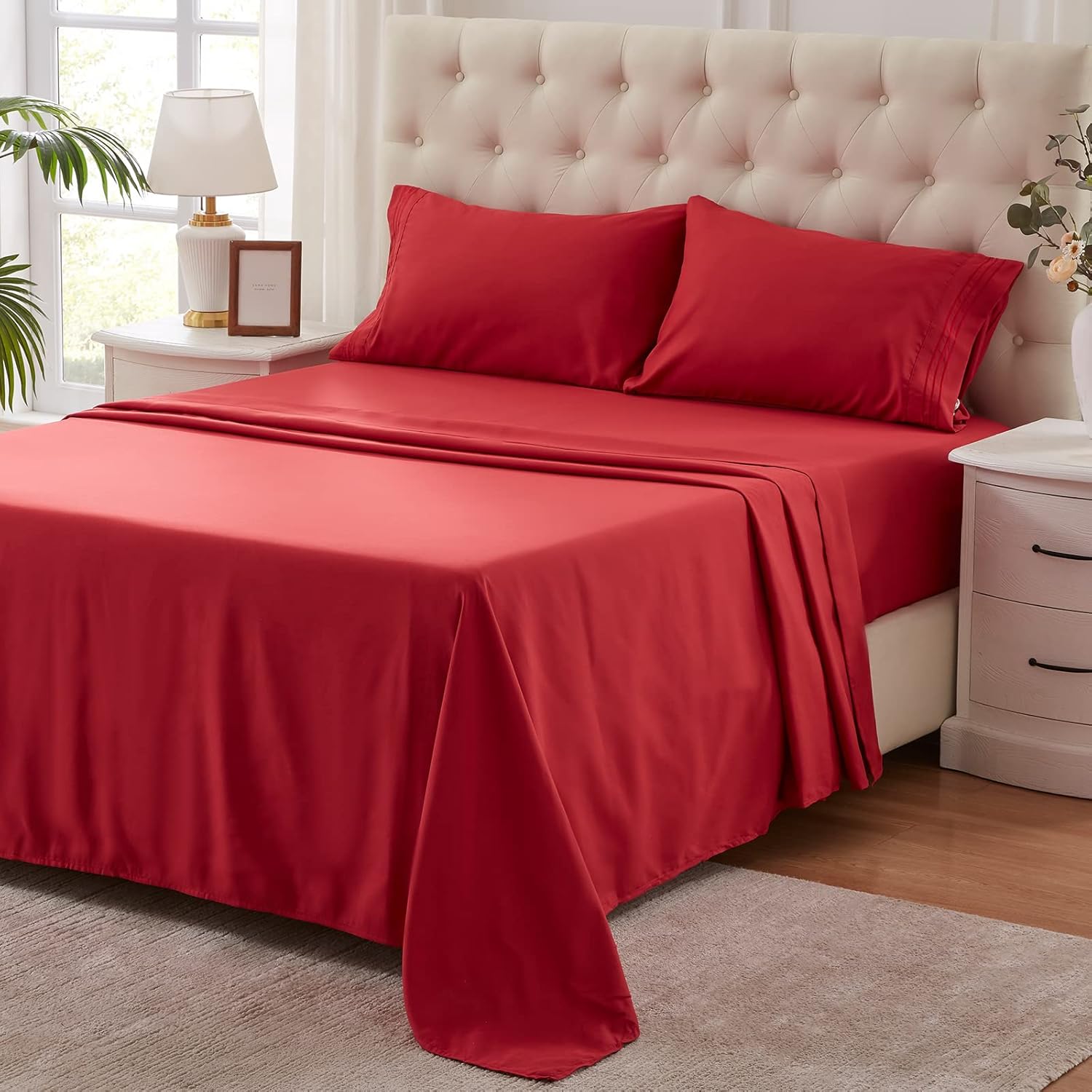 NexHome – Juego de sábanas de tamaño Queen para cama matrimonial, color gris, de microfibra, negro, juego de sábanas lavables, juego de sábanas de