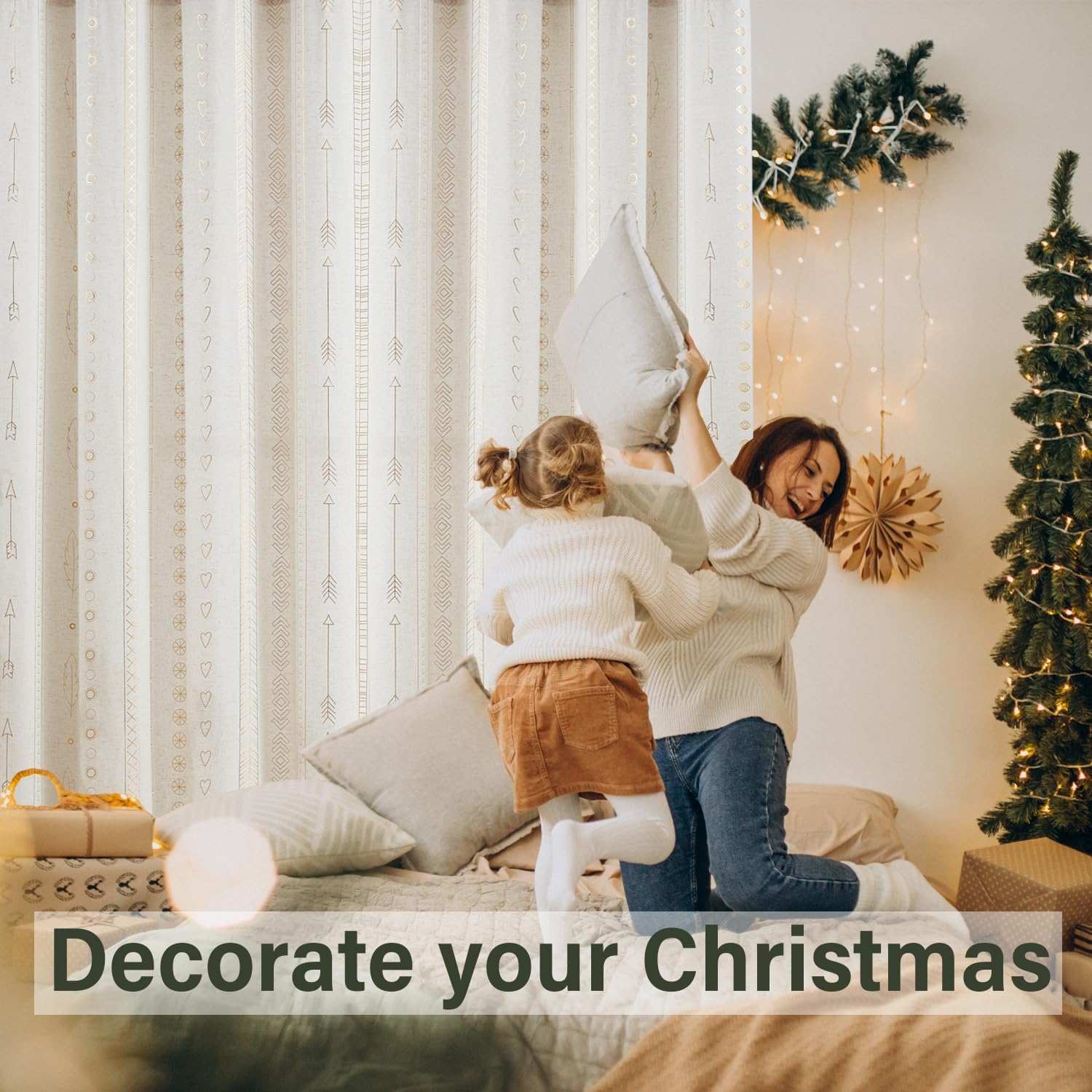 ugoutry Cortinas bohemias doradas para sala de estar, no se transparentan, juego de cortinas de lino de aluminio para ventana, para dormitorio,